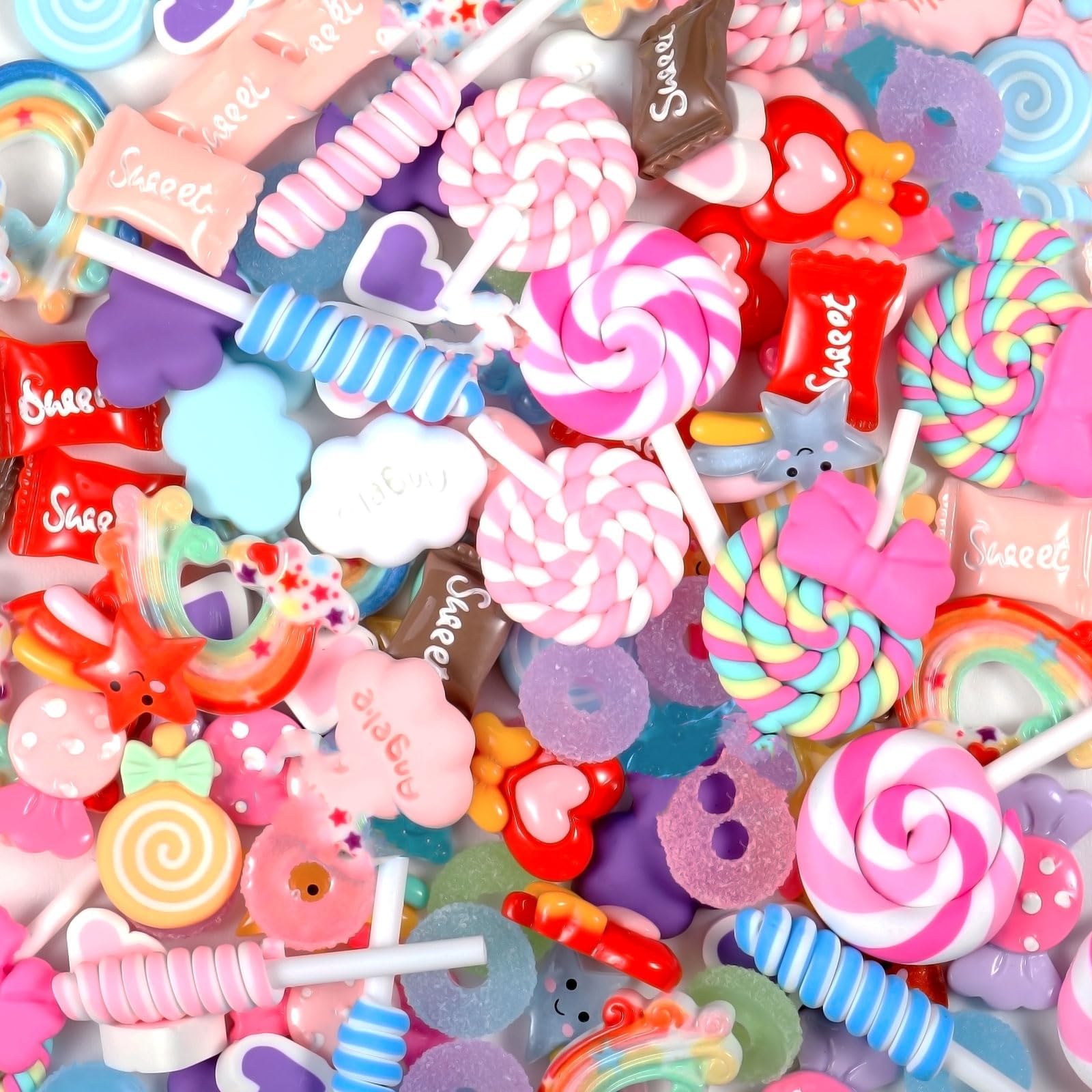 120 Pieces Assorted Slime Charms Cute Set Flatback Slime Beads Making Kit Mixed Candy Sweets Resin Random Kawaii Candy Resin Ornaments for DIY Craft Scrapbooking Decoration