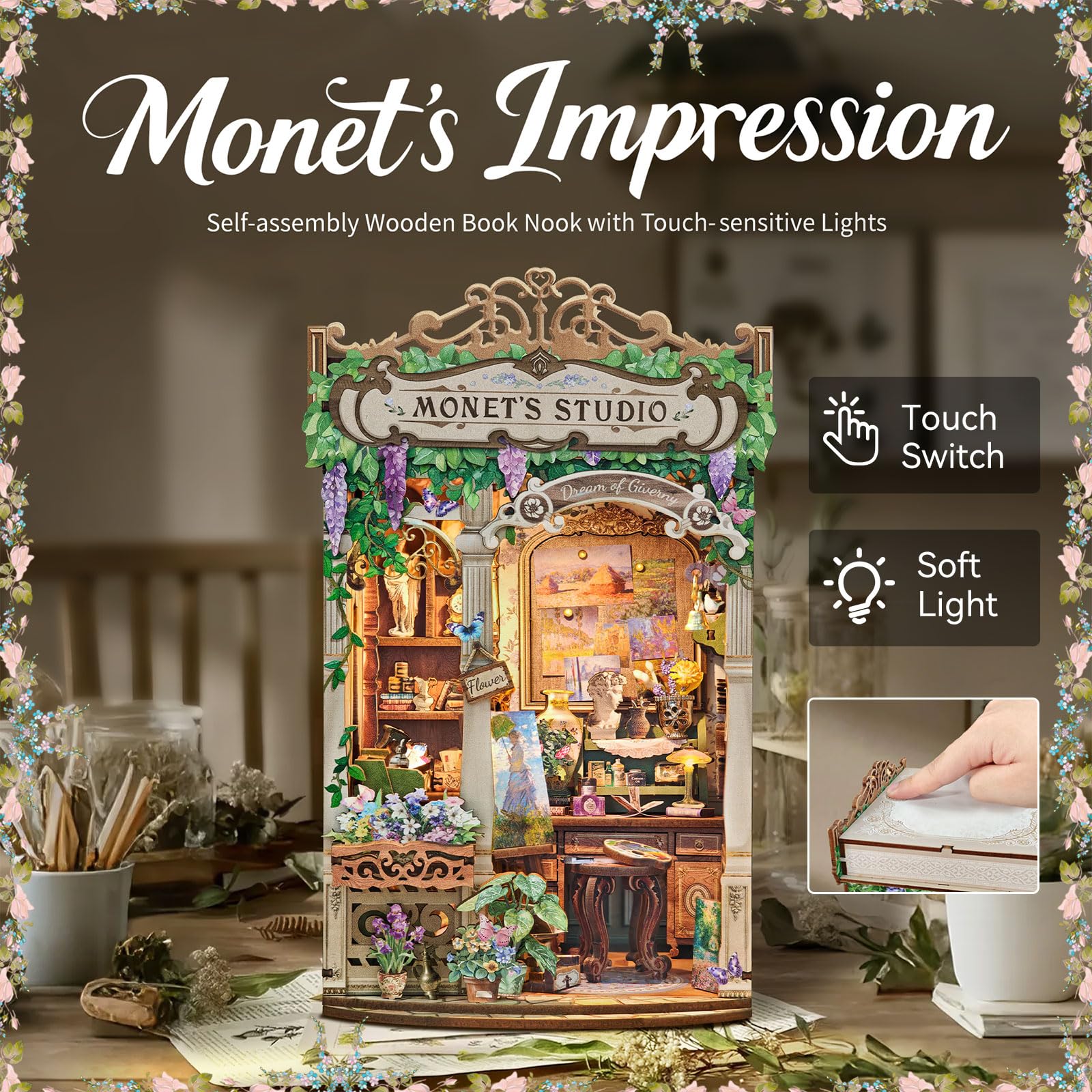 Amazon.com: Lovelyhome Monet's Studio Book Nook Kit with LED Light