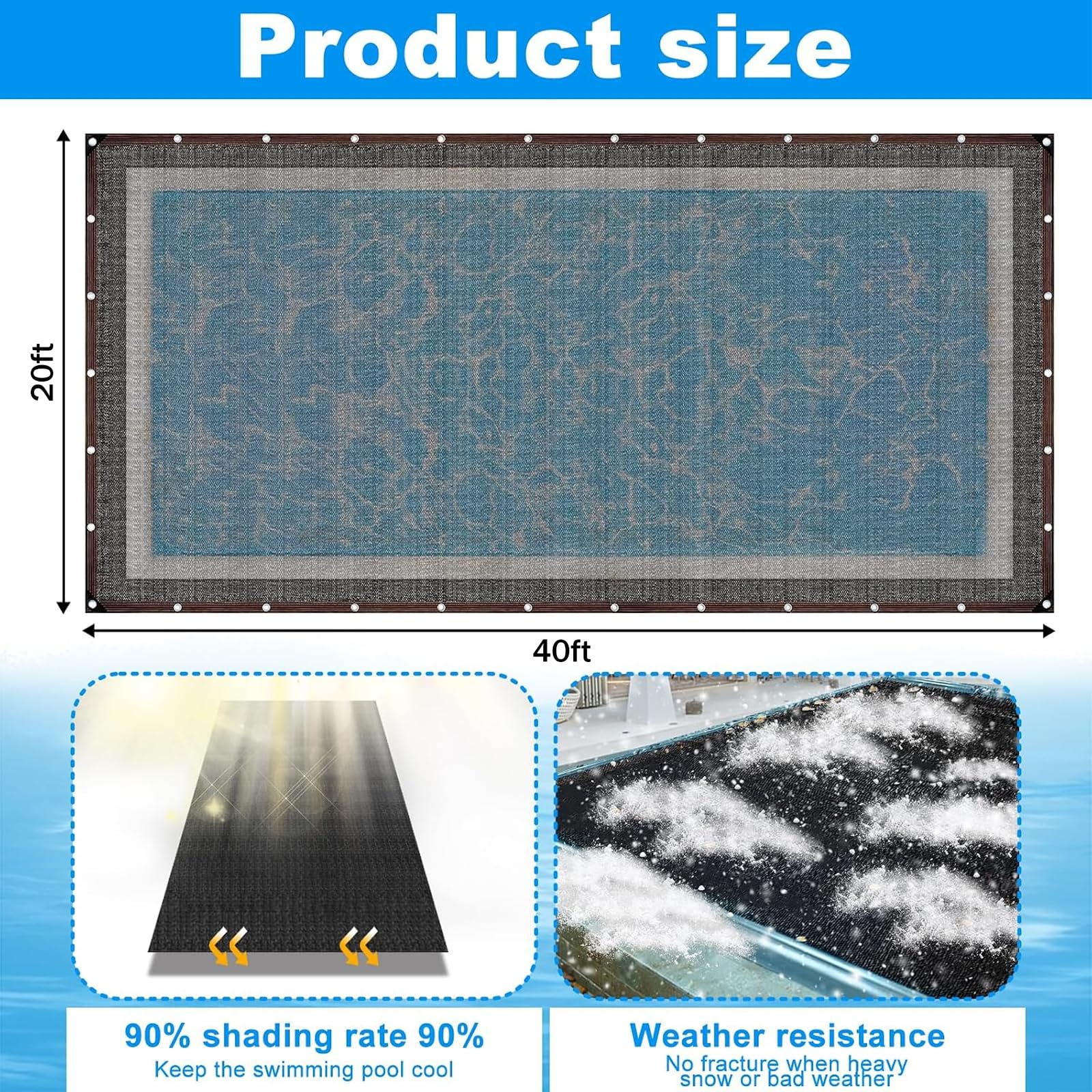 Pool-Laubnetz-Abdeckung, dick, rechteckig, für den Innen- und Oberirdischen Schwimmbäder, mit verstärkten Ösen, für den Winter, oberirdische Pool-Abdeckung, fängt Blätter, 6 x 12 m