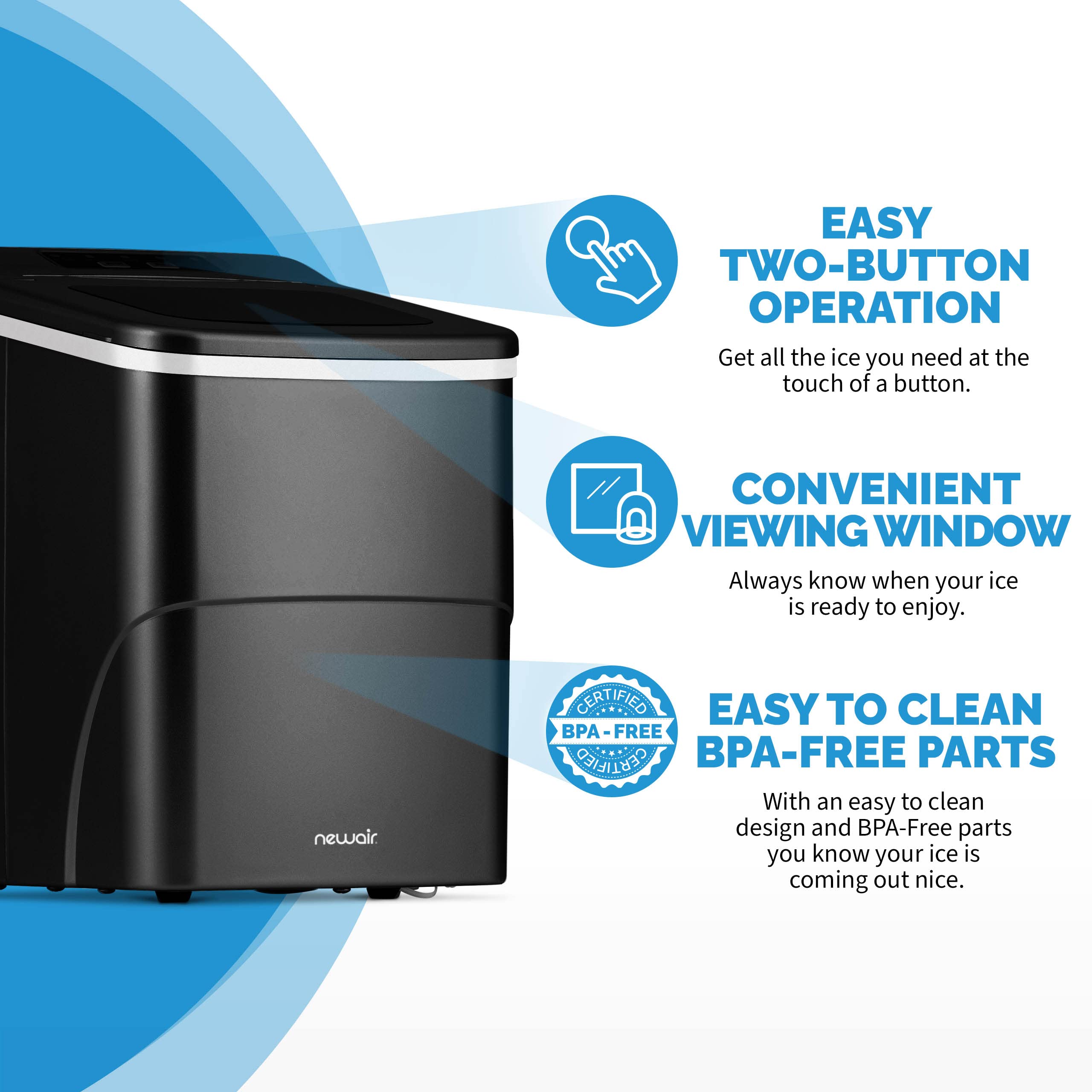NewAir Bullet Ice Maker Countertop | 26 Lbs/Day Ice Machine With Fresh Ice In & Minutes | 2 Size Cubes For Instant Refreshment | Matte Black on Fridge.com - View 2