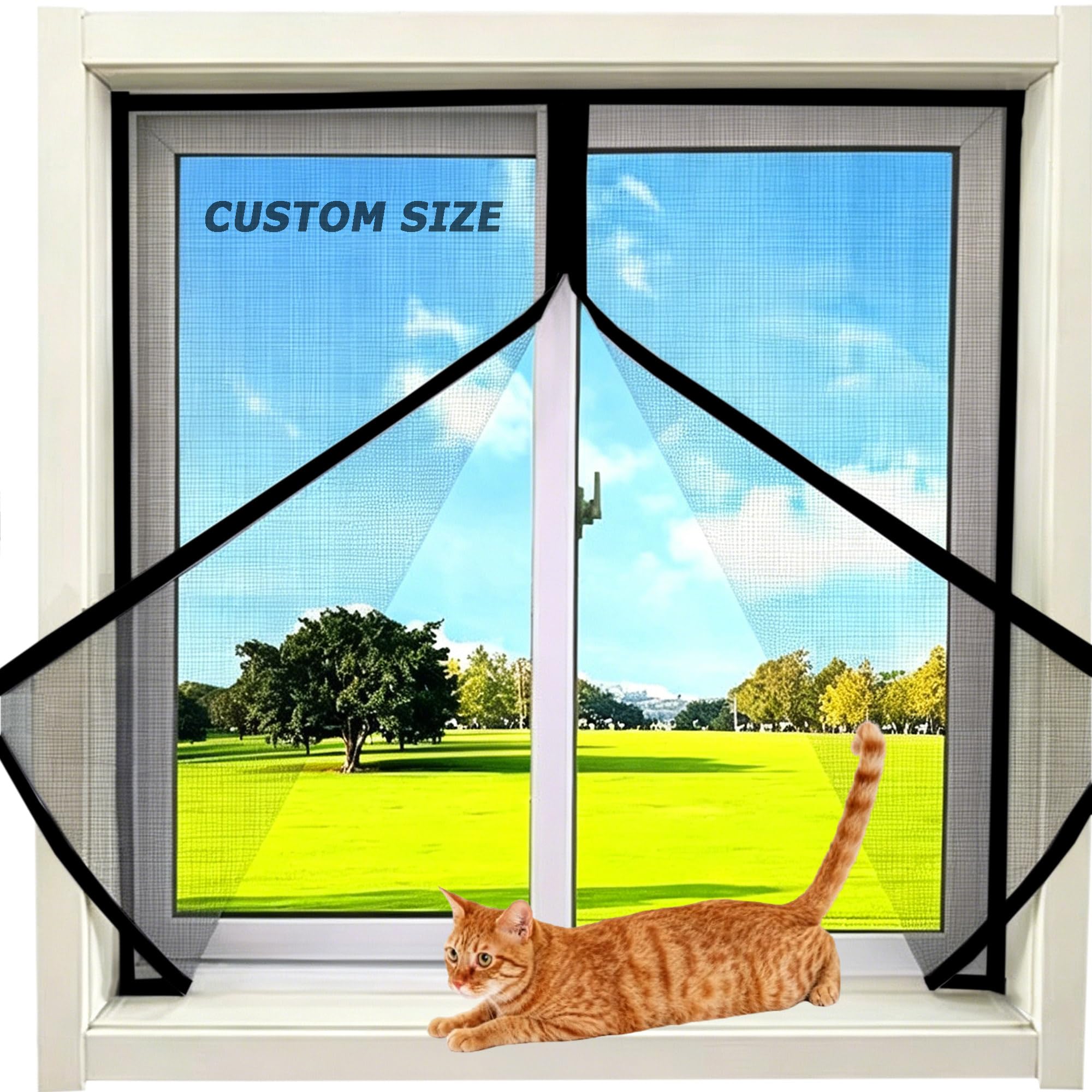 Aduodao Black Custom Size Flat Window Safety Nets To Keep Cats Safe Indoors, Self-Adhesive Cat Window Guard Screen Semi-Transparent Mosquito Insect Screens, Easy Install