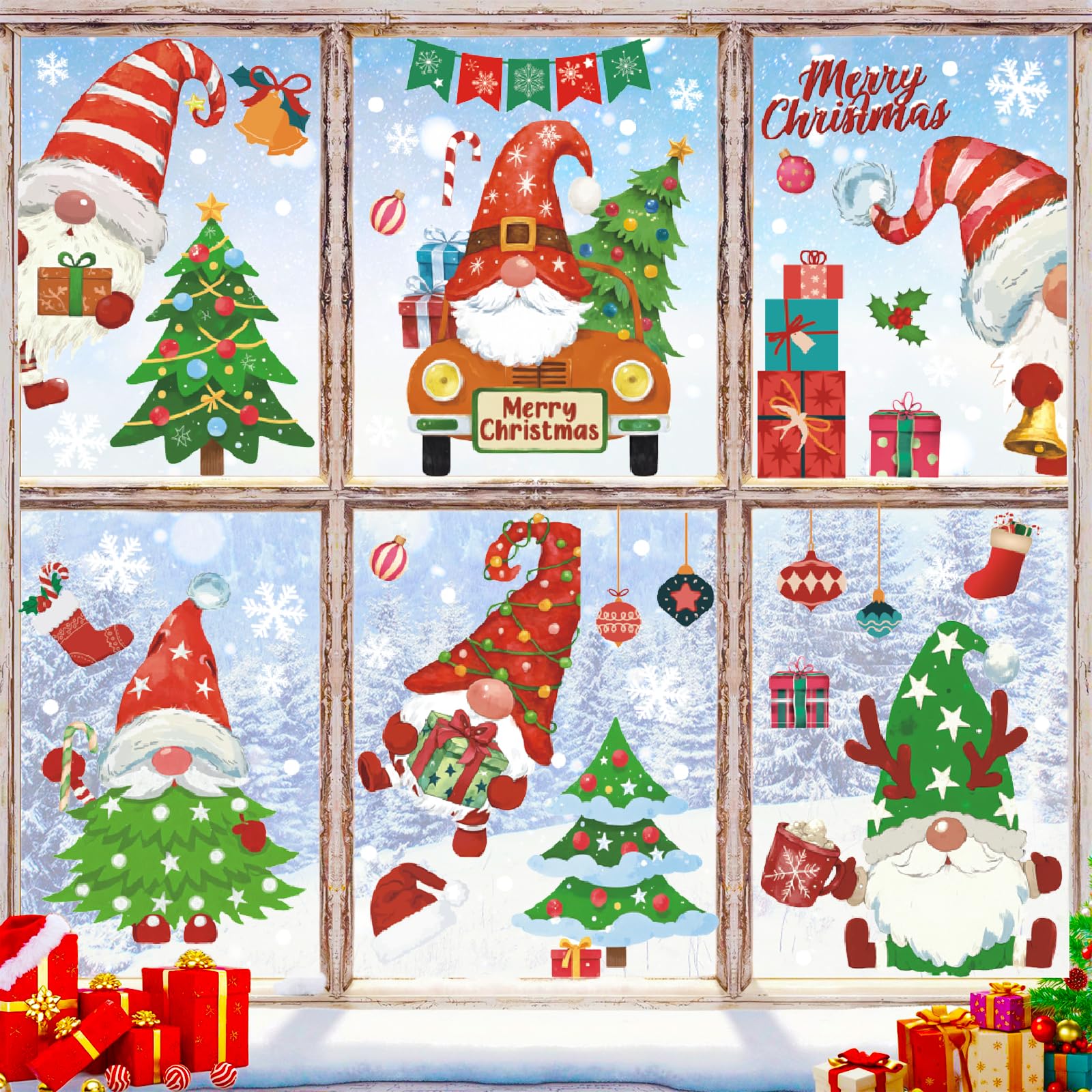 KAIRNE Christmas Window Clings Double-Side Elf Christmas Glass Decals Dwarf Xmas Window Stickers Santa Decal Xmas Tree Winter Wonderland Themed Party — image 1
