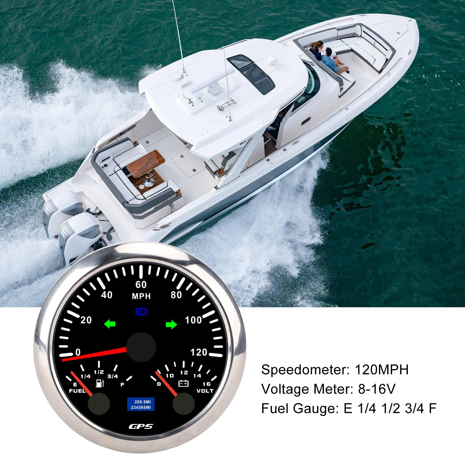 Prędkościomierz GPS Przebieg dla Ciężarówki RV 120MPH 85mm Wskaźnik 3 w 1 7 Kolorów Podświetlenia Dotyczy Wszystkich Samochodów, Motocykli, łodzi (Czarna tarcza, srebrna ramka CX8307)