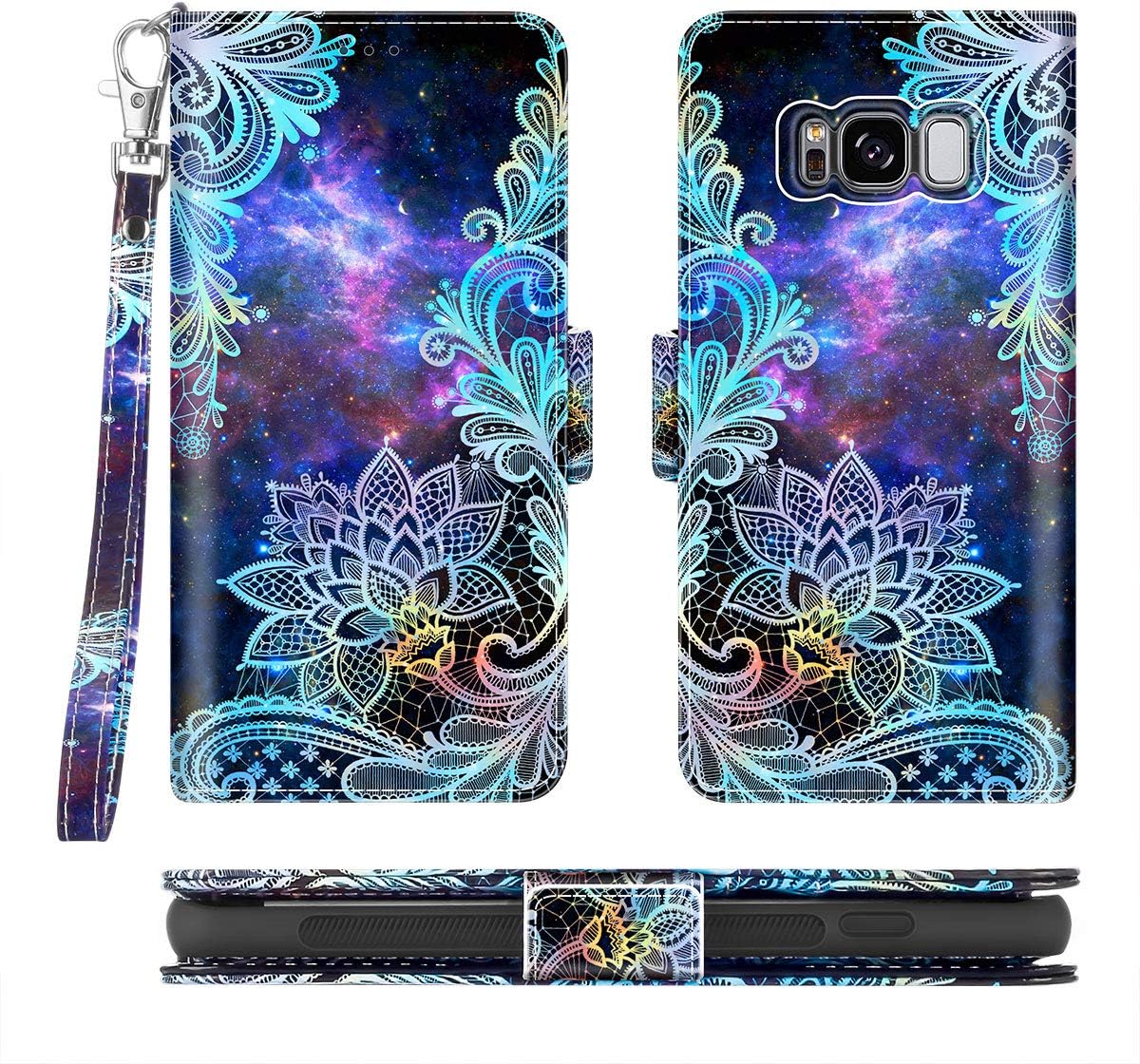 Casetego for Galaxy S8 Plus Case,Detachable Wallet Case PU Leather Full Body Protective Case with Credit Card Holders, Wrist Strap for Samsung Galaxy S8 Plus,Blue Mandala