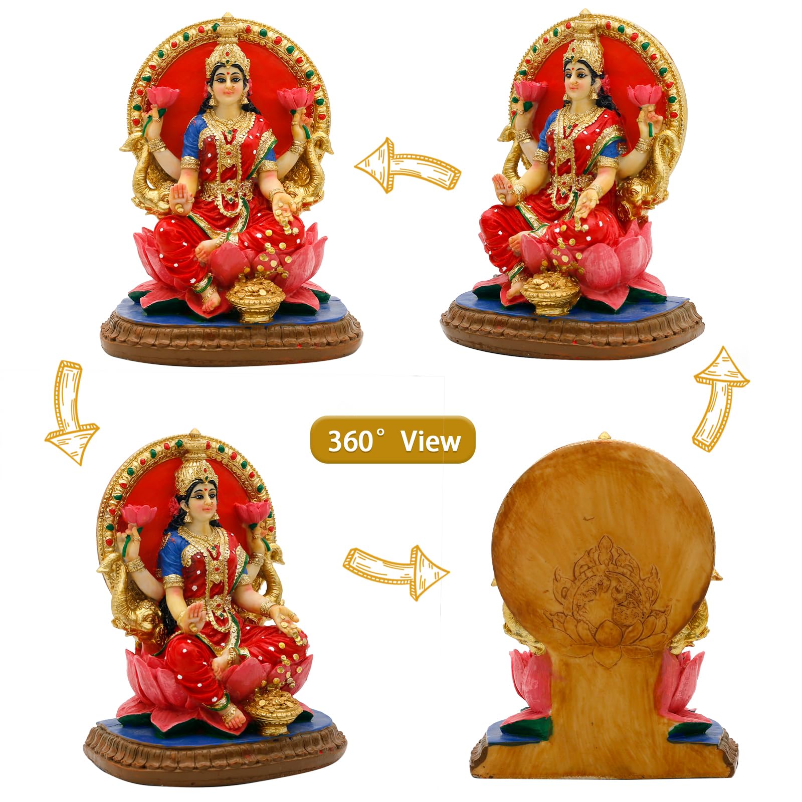 alikiki Indian Lakshmi Idol Statue - 5.1”H Hindu Goddess Laxmi MATA Murti India Pooja Item Home Office Temple Mandir Shrine Altar Diwali Puja Spiritual Decor Ideal Gifts for Indian Friend Relative