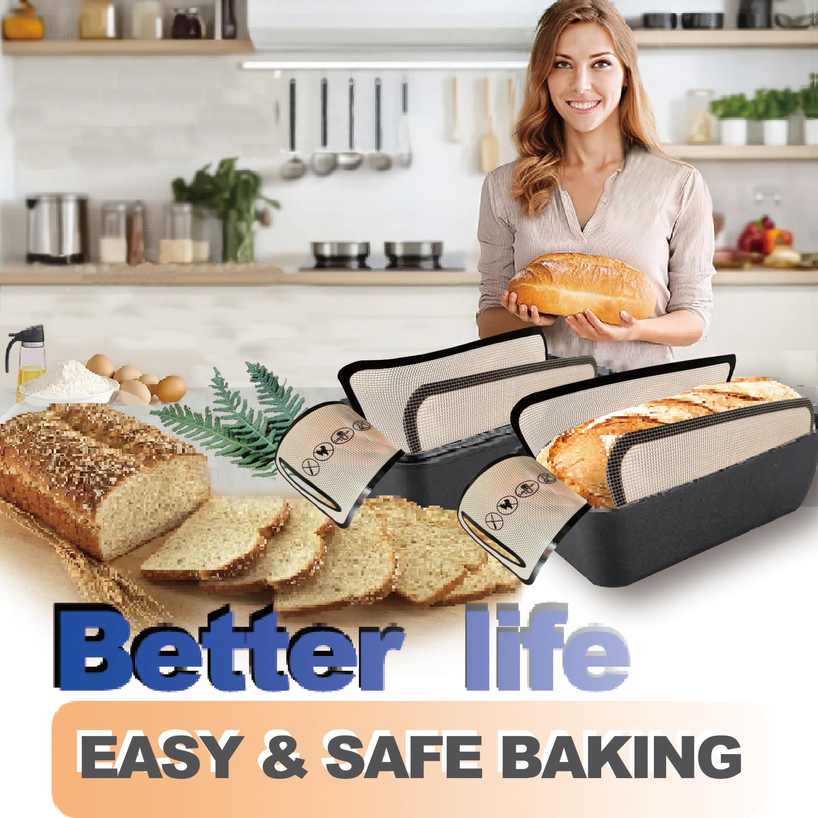 Molde de silicona reutilizable para pan de 10 x 5, 9 x 5, 9.5 x 5, 9.5 x 5 o 1.5 libras, con asas y brazos extendidos, 8.5 pulgadas, antiadherente y fácil de limpiar, seguro para alimentos
