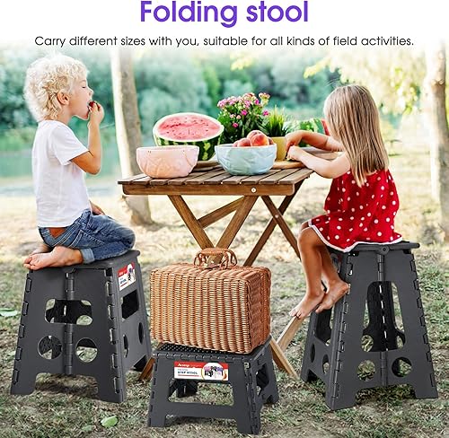 Miniatura 103 de Taburete plegable resistente de alta calidad de 13 pulgadas de altura para adultos, taburete de cocina, jardín, baño, color blanco Blanco,Bicolor