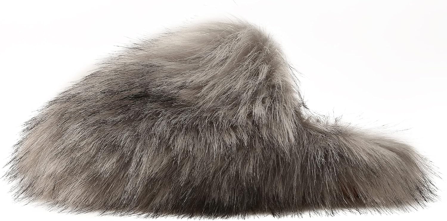 Women's Fuzzy House Slippers Soft Plush Furry faux raccoon Fur Toe covering Winter Warm Comfy Slip On Breathable Sandals Indoor Outdoor Slippers for Women and Girls