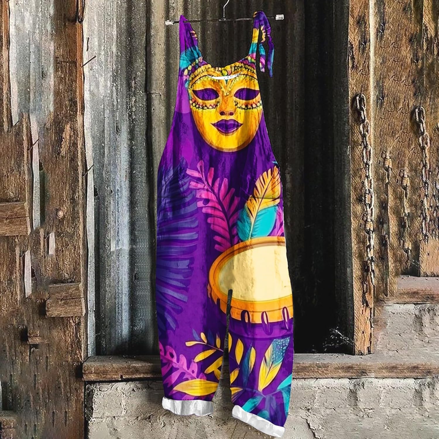 Mardi Gras Jumpsuit for Women Party Hippie Jumpsuits Strap Overalls Holiday One Piece Outfits Sleeveless Print Rompers - Image 2