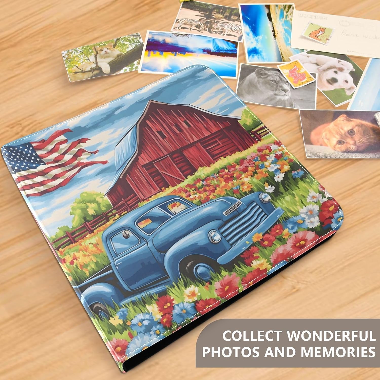 American Flag Truck Flower Large Scrapbook Album 20 Sheets Leather Photo Albums -Adhesive DIY Design Album for Photos & Arts and Crafts Projects 20861329