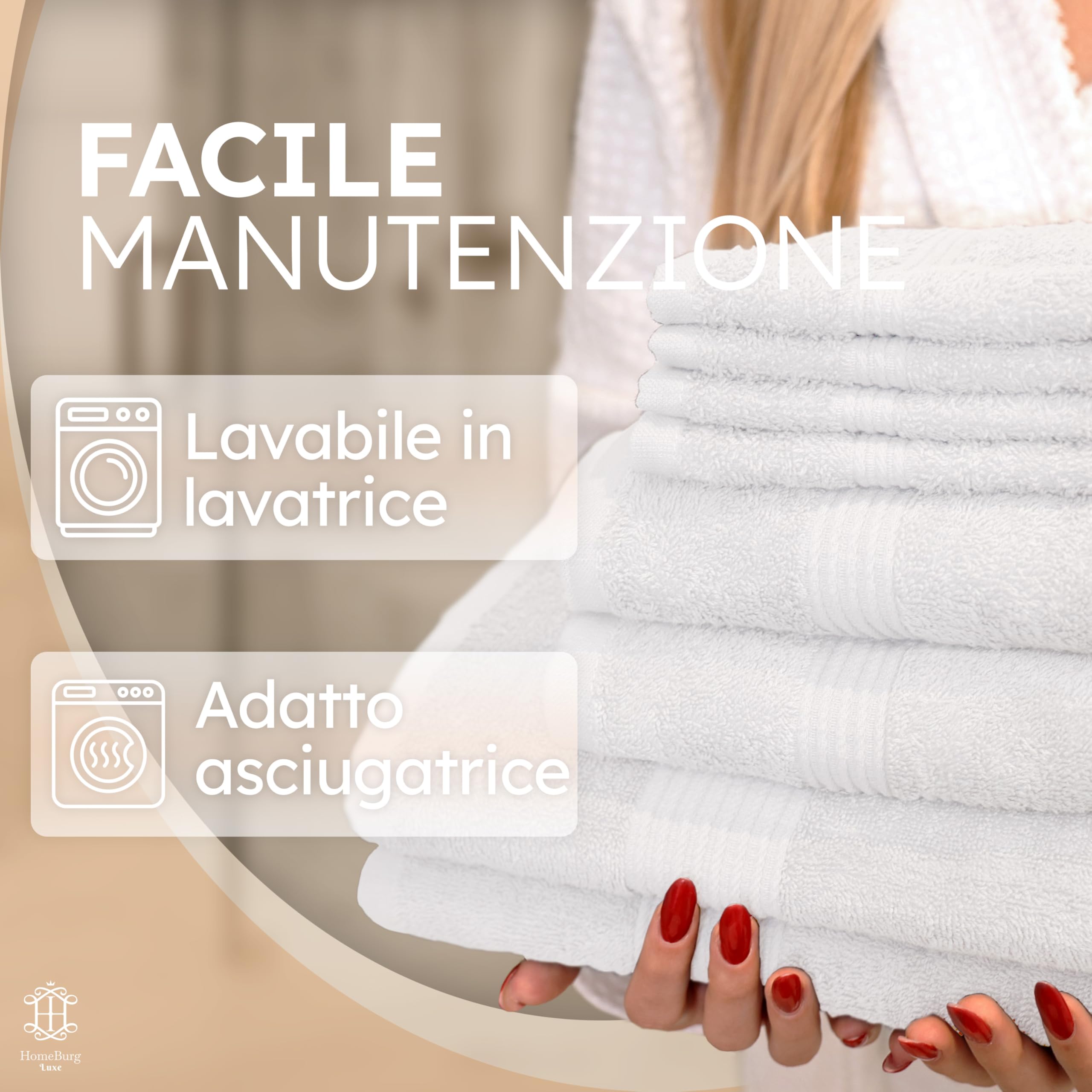 Luxe Set asciugamani 8 pezzi: salviette (30×30 cm), asciugamani (40×70 cm) & teli bagno (65×137 cm) – 100% cotone, morbidi, assorbenti, Bianco