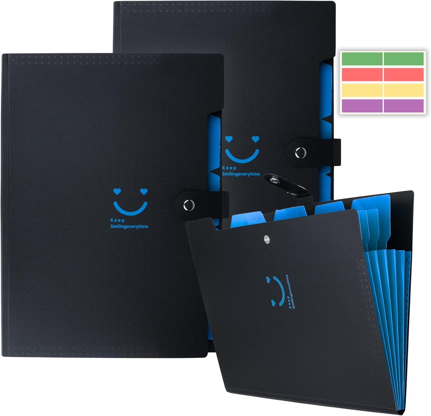 SPS 5 Pocket Expanding File Folder Smile Design - Fits A4 & Letter Size Document Organizer, Accordion File Folders, File Holder for Office, School & Home Use - Green (Pack of 4)