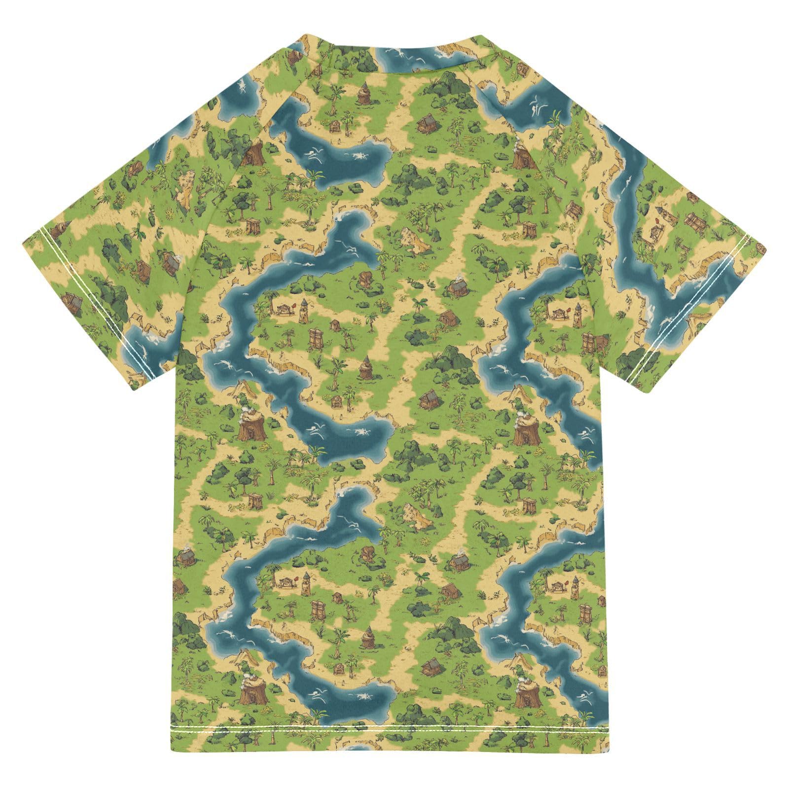 Kids Bathing Suits Girls Short Sleeve Little Girls Swimsuit 3T Vintage Game Map