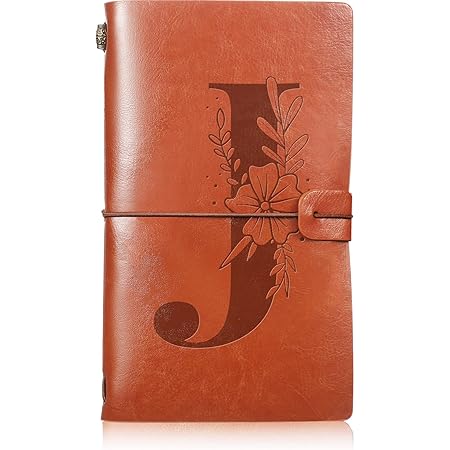 ThenshopMonogrammed Initial PU Leather Travel Journal Monogrammed Gift for Women Men Refillable Notebook Lined Paper Diary Planner Writing Notepad Wedding Birthday Christmas Gift 4.7 x 7.9 Inch (J)