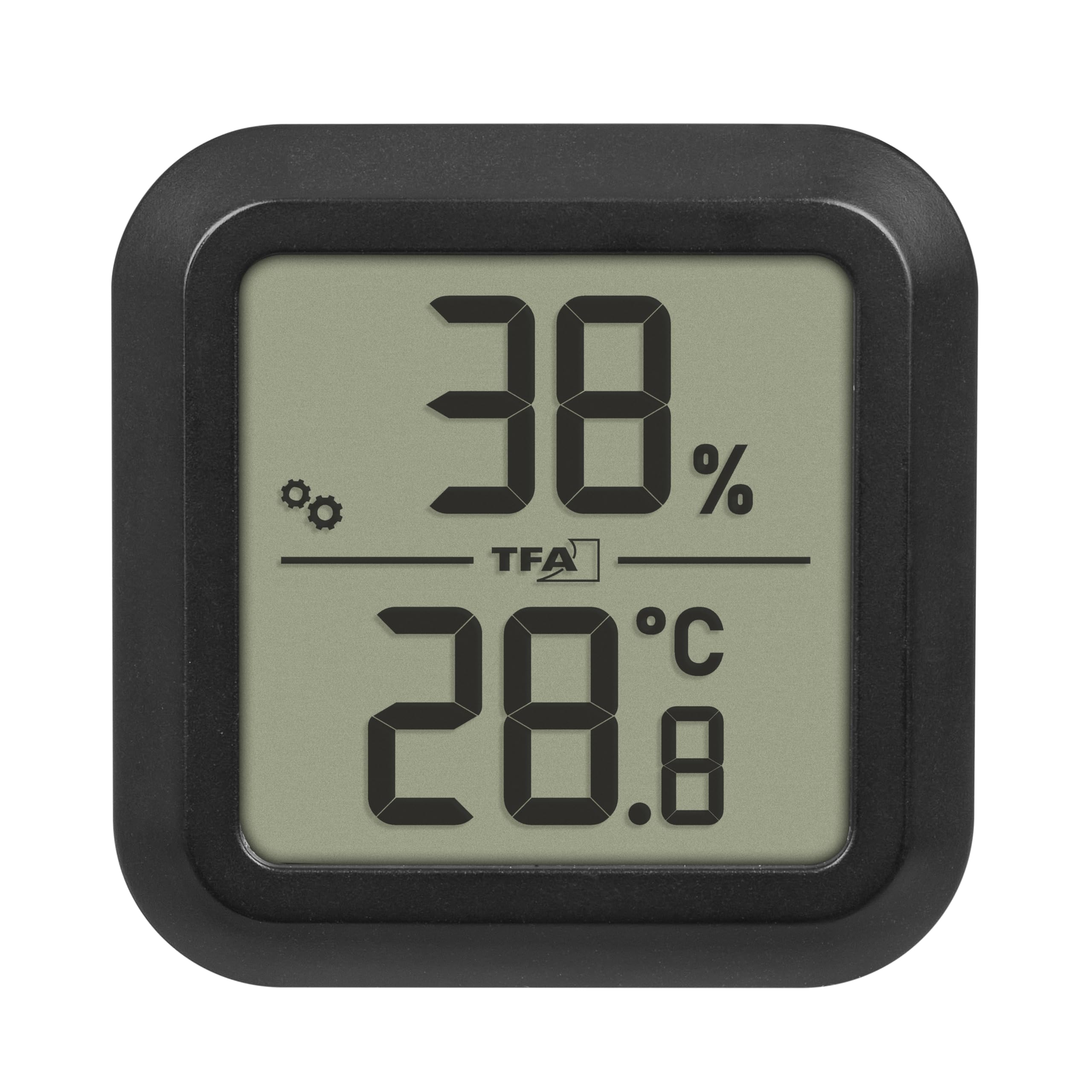 TFA Dostmann Cyfrowy higrometr do montażu, 30.5061, do kontroli temperatury i wilgotności powietrza, magnetyczny, możliwość kalibracji, wysoka dokładność (+/-1°C), czarny