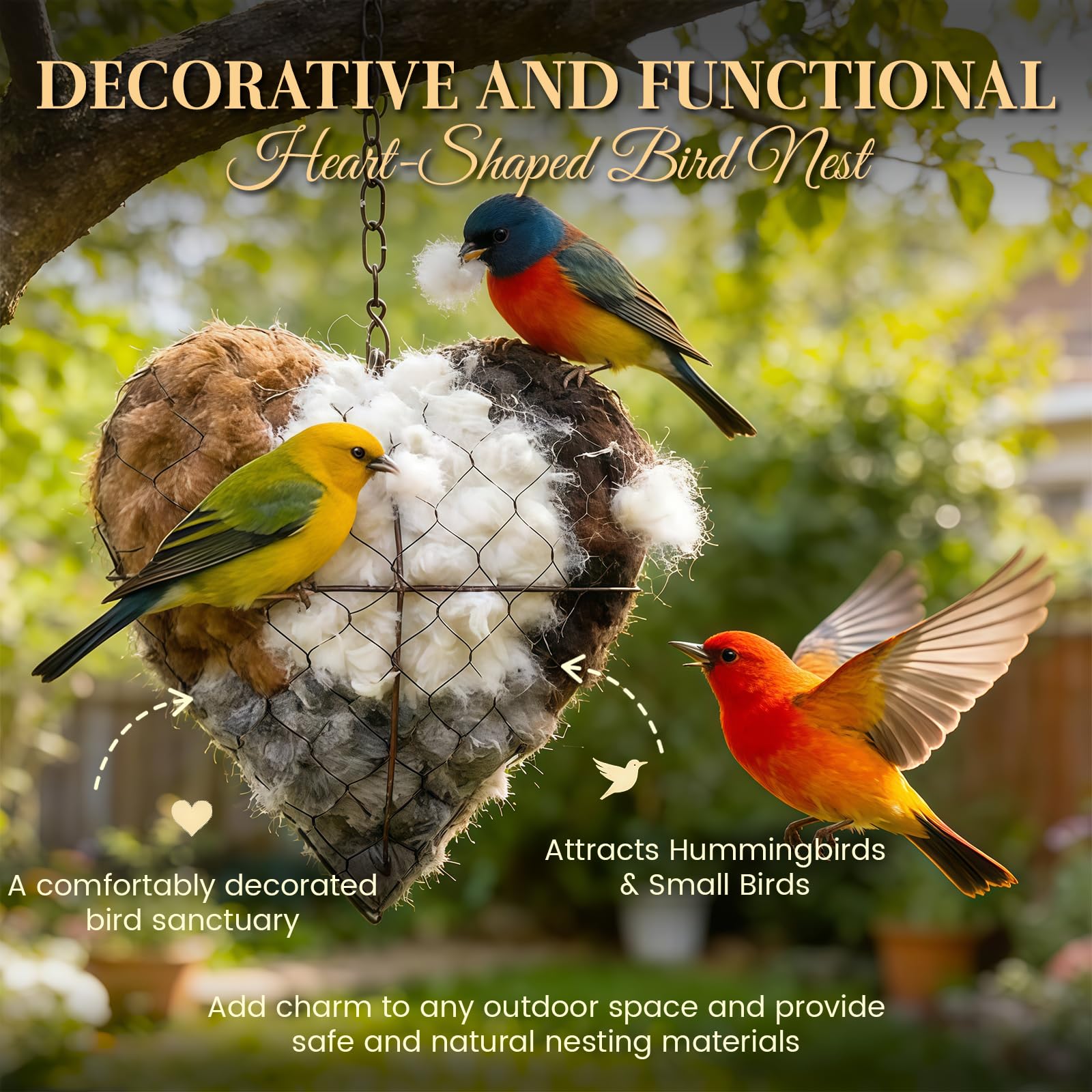 Matériau de nidification pour oiseaux - Fabriqué à la main - En fibres d'alpaga - Avec suspension - Pour jardin et balcon