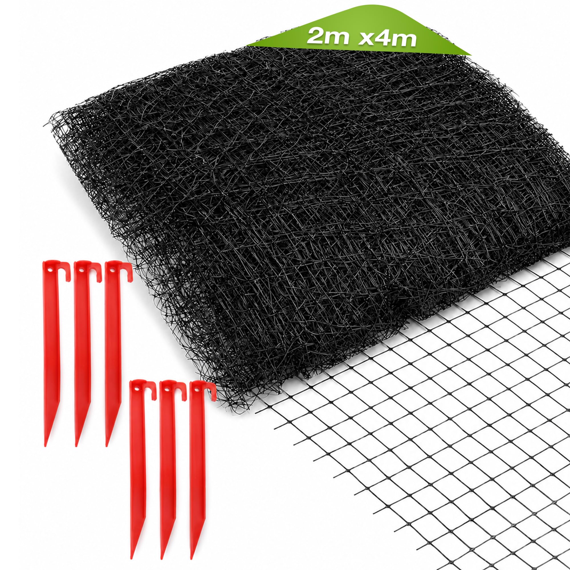 NAVOYS Garden Netting 2m x 4m with 6 Pegs, Black Plant Protection Mesh for Vegetables, Fruit, Seedlings, Flowers & Raised Beds | Cut to Size Reusable Garden Net with 22.5cm Securing Pegs