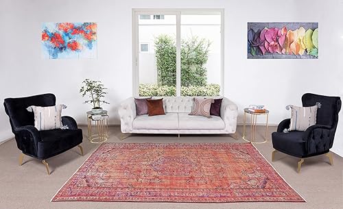 Miniatura 2 de 5.7x9 Ft 1960s Orange Over-Dyed Rug for Modern Interiors, Turkish Handmade Carpet