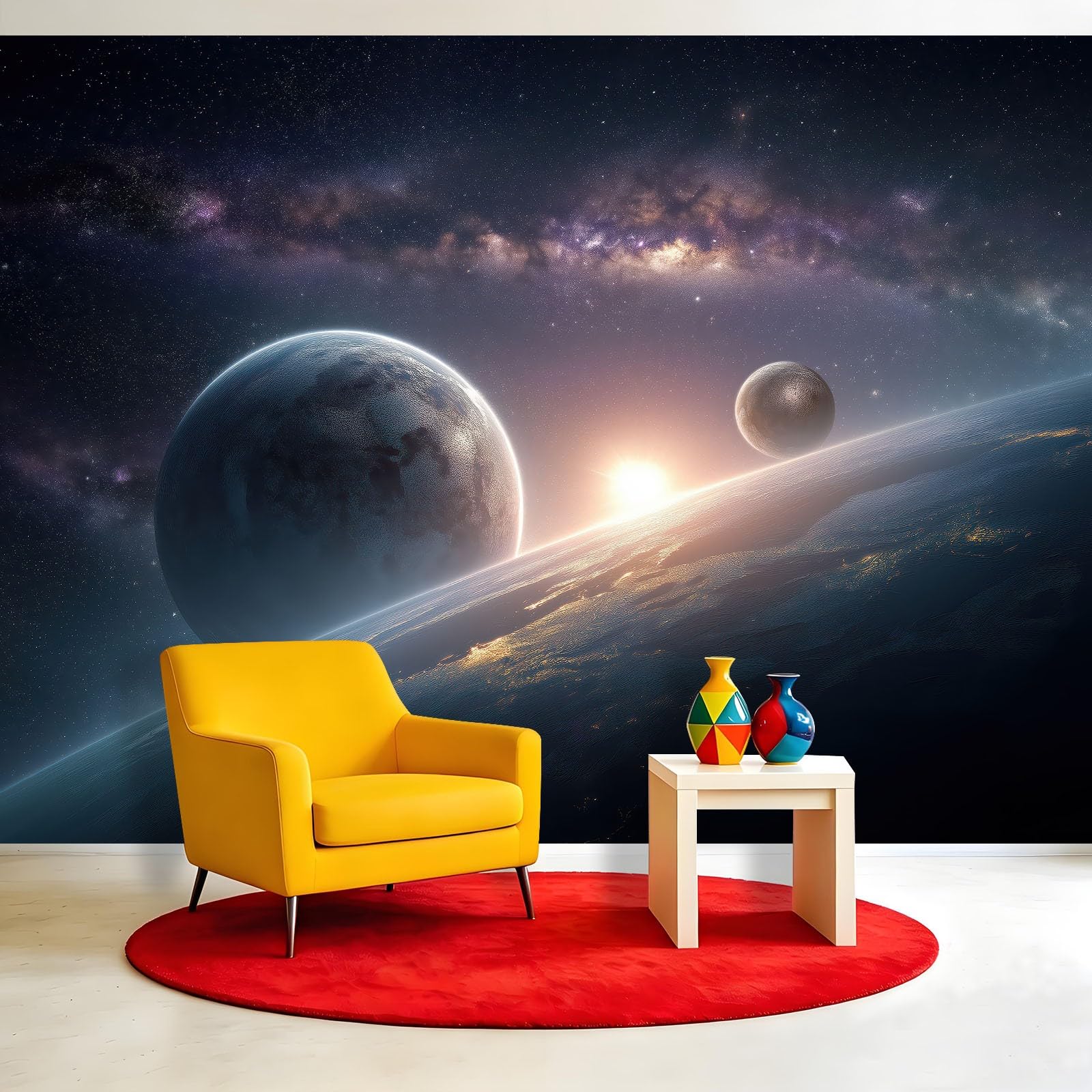 Fototapeta 3D, kosmos, wszechświat, 200 x 140 cm, tapeta na ścianę, tapeta z włókniny, dekoracja ścienna, tapeta ścienna do sypialni, salonu, planety, gwiaździste niebo, galaktyka, mgła