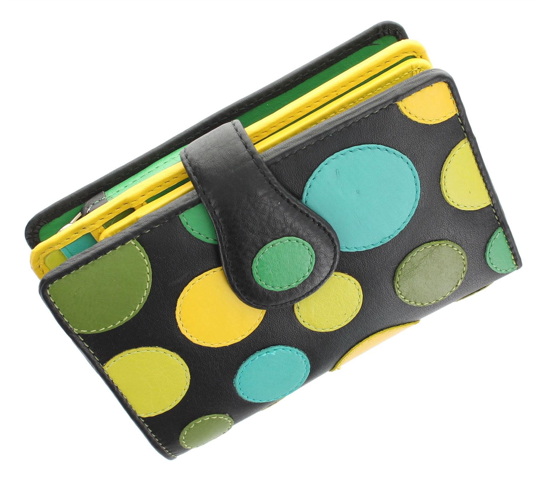 VISCONTIPolka Collection Saturn Ladies Leather Purse With Tab Closure P1 Lily Pad