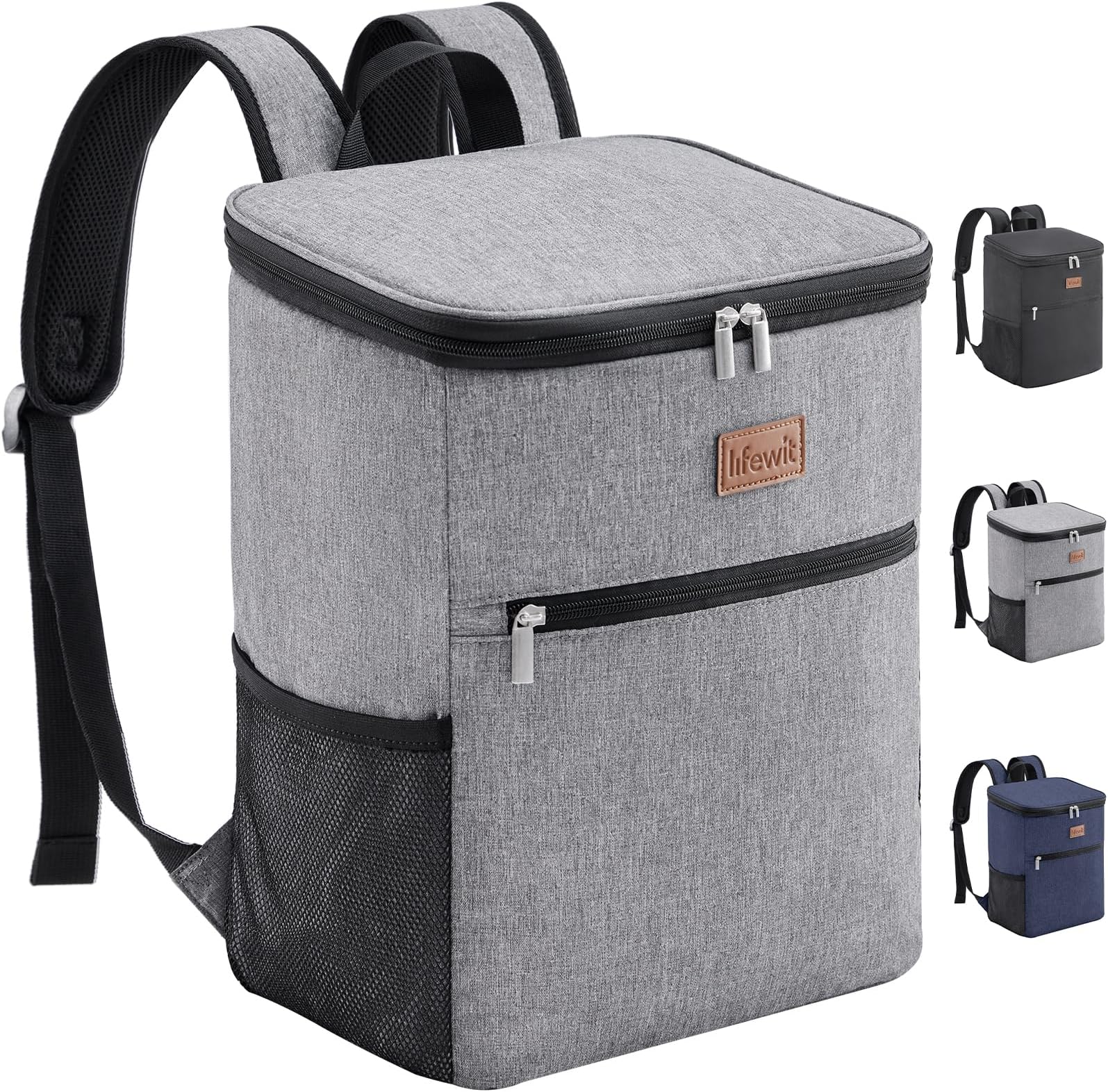 Lifewit 21L 30-Can Soft Cooler Backpack Bag with Hard Liner, Large Insulated Picnic Lunch Box Soft-Sided for Camping/BBQ/Family Outdoor Activities, Grey