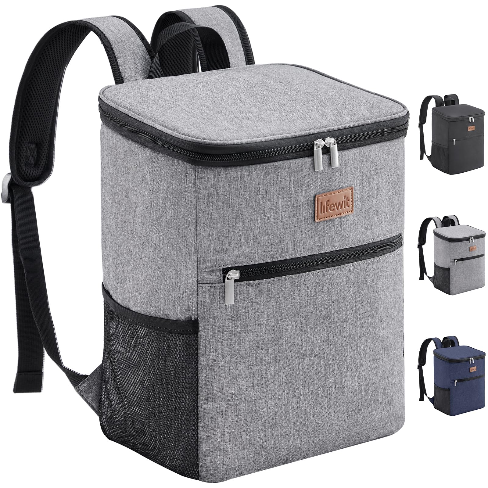 21L 30-Can Soft Cooler Backpack Bag with Hard Liner, Large Insulated Picnic Lunch Box Soft-Sided for Camping/BBQ/Family Outdoor Activities, Grey