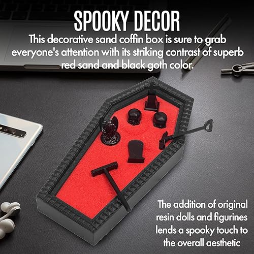 Miniatura 3 de Jardín zen de ataúd con arena roja, kit único de mini terapia de jardín zen para escritorio, espeluznante gótico de San Valentín, decoración de
