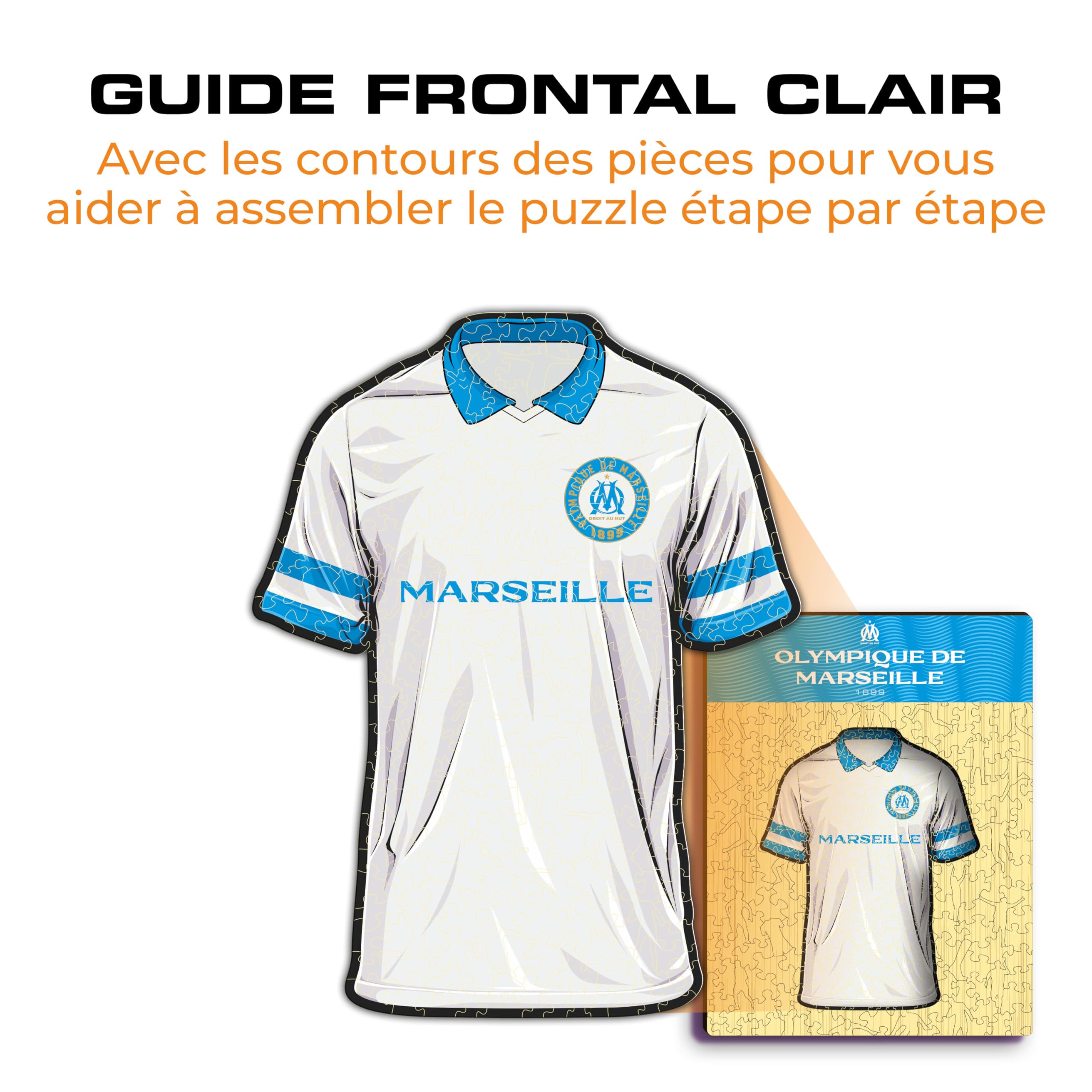 Iconic Puzzles, Maillot Marseille, Puzzle en bois 100% éco-durable avec licience officielle, taille L, 500 pièces
