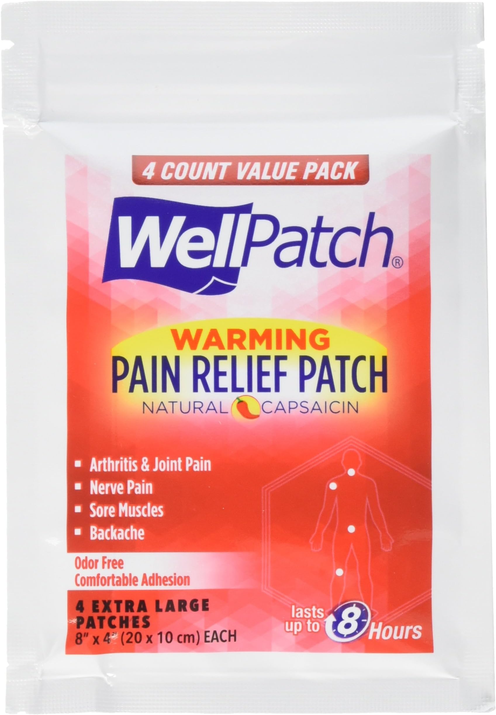WellPatch Natural Capsaicin Patches 4 XL Patches (8 Value Packs)