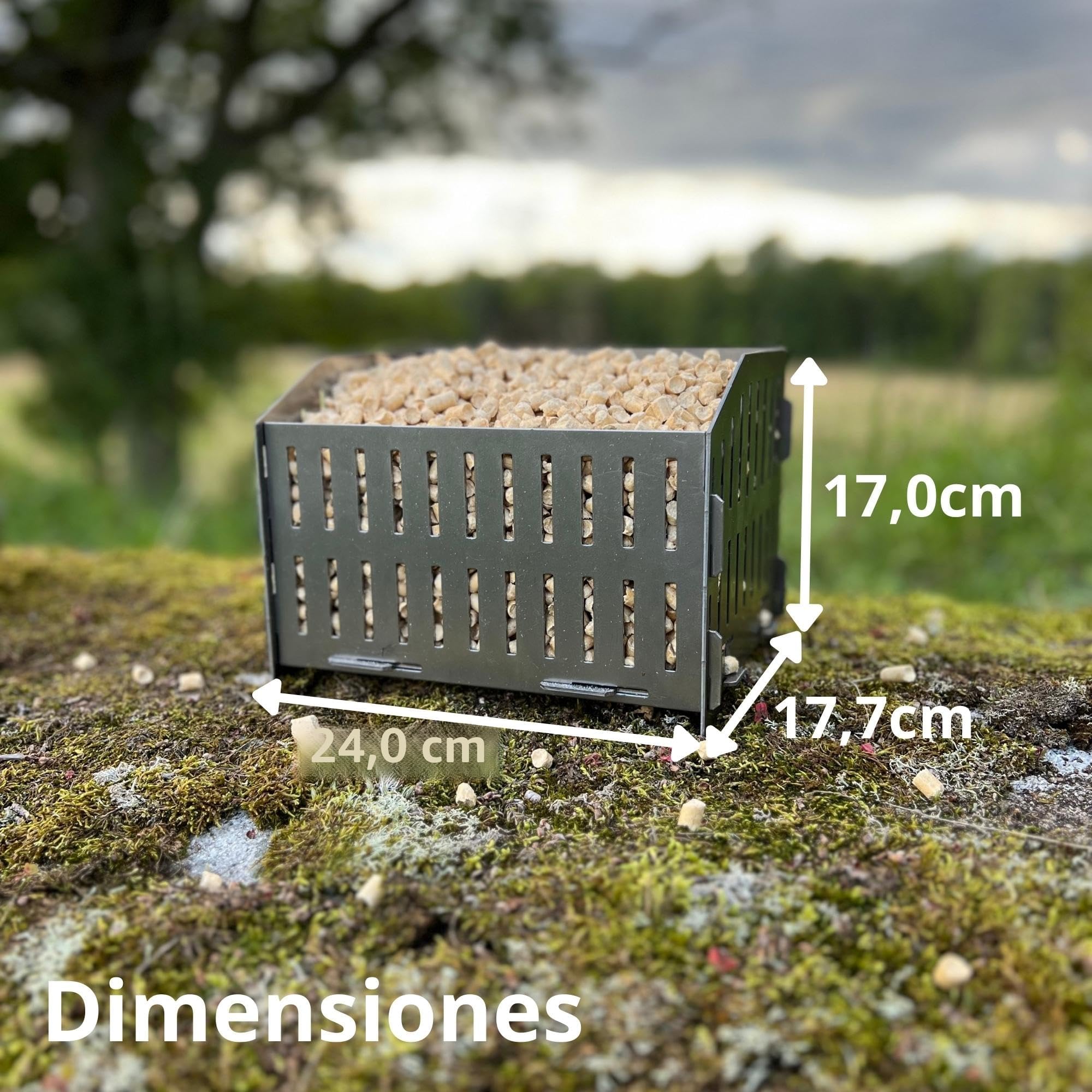 Cesta Quemador de Pellets de USEFUL SWEDEN - Quema Pellets de Madera en Estufa de Leña o Chimenea Abierta, Acero Sueco, 17.7 x 24.0 x 17.0 cm profundidad x ancho x altura, 2kg, Estufa de camping