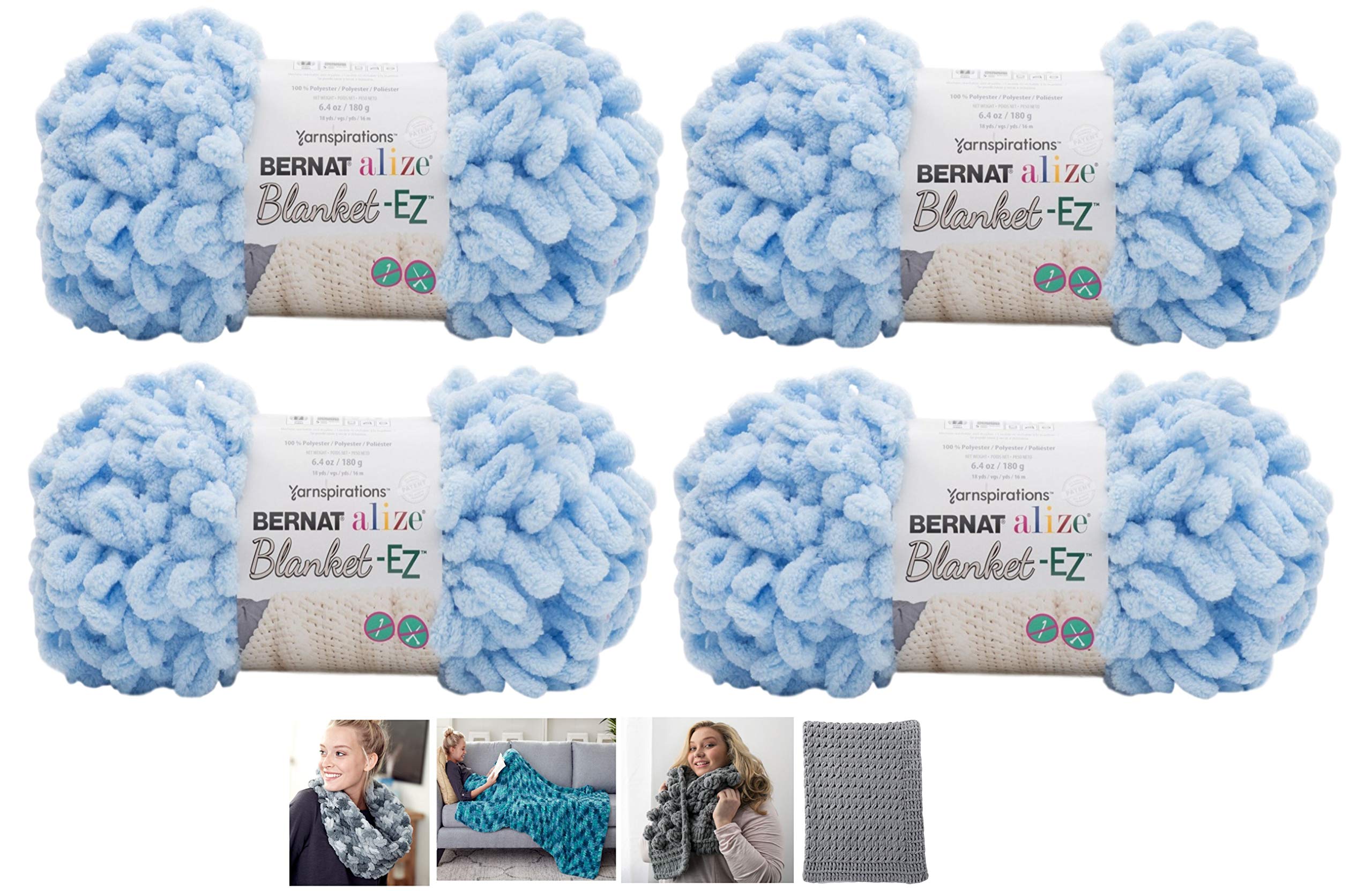 Alize Bernat EZ Blanket Yarn Bundle 100% Polyester (Powder Blue, 4-Pack)