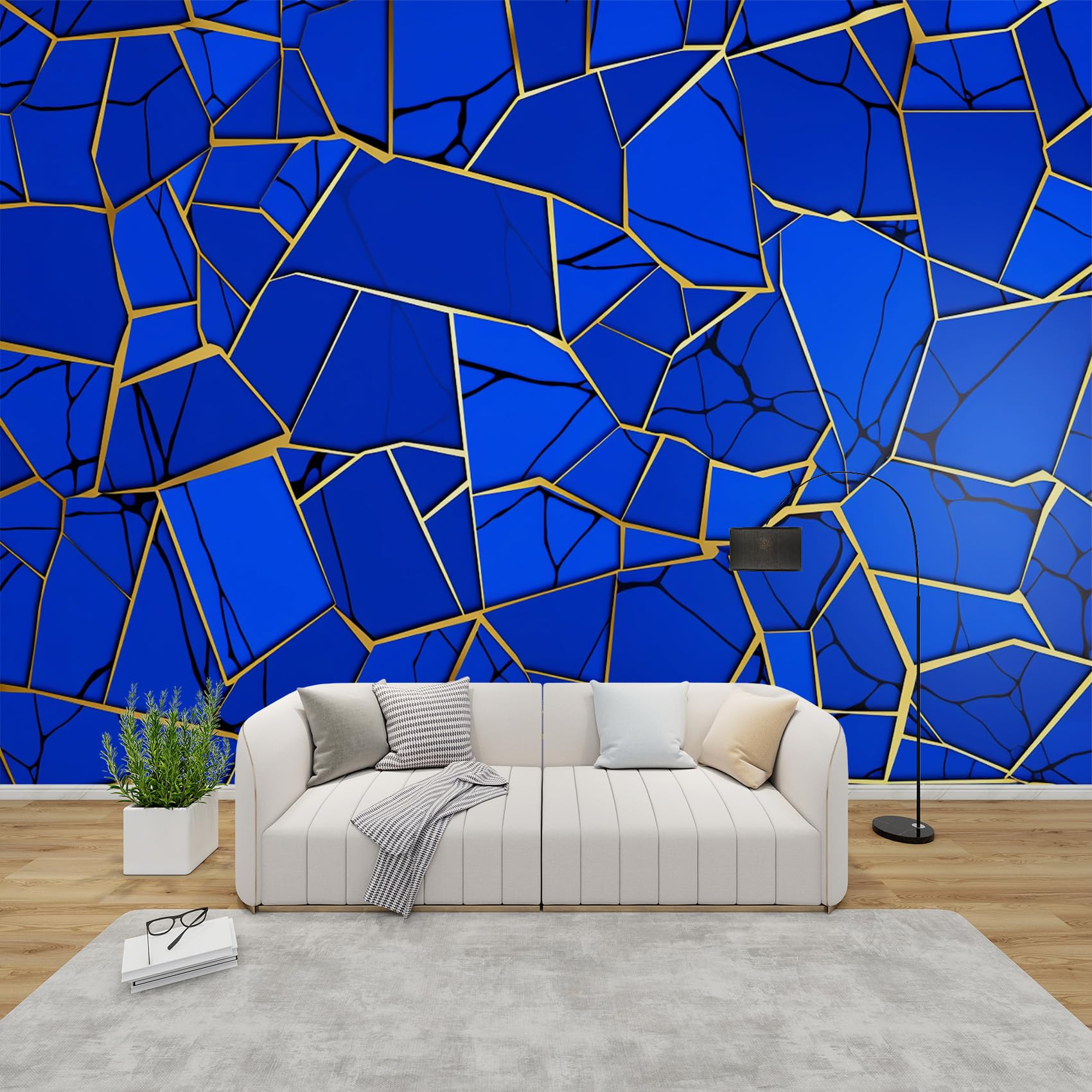 Papier peint panoramique marbre bleu | Tapisserie salon et décoration murale chambre