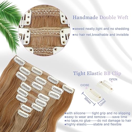 Miniatura 4 de 8 extensiones de cabello ondulado con clip, de 24 pulgadas de largo y grueso, 5.64 oz, extensiones de cabello sintético de doble trama, cabello