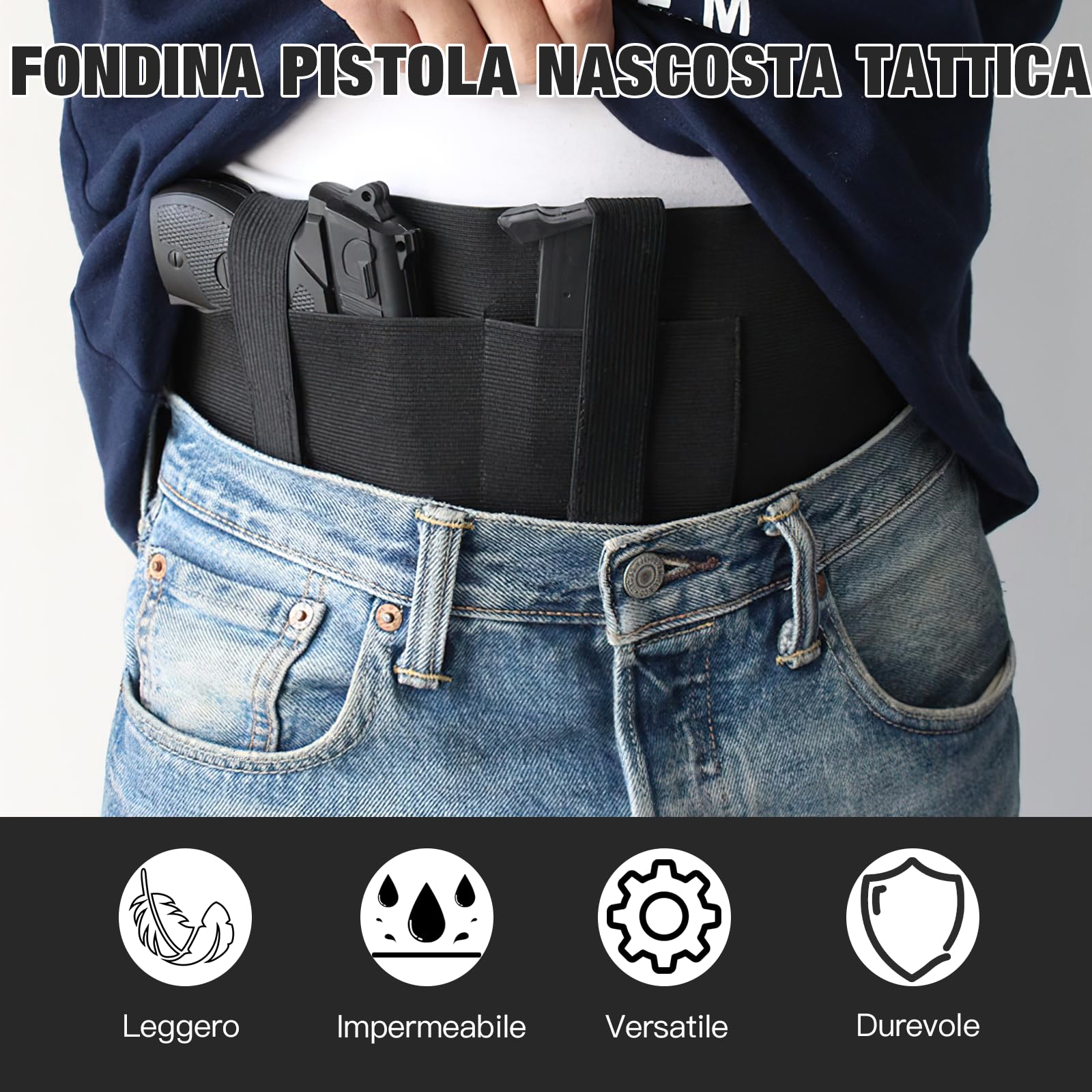 Elastica Fondina Fascia Addominale in Neoprene, Porta Pistola Nascosta con Tasca, Multiuso Mini Borsa da Bucato