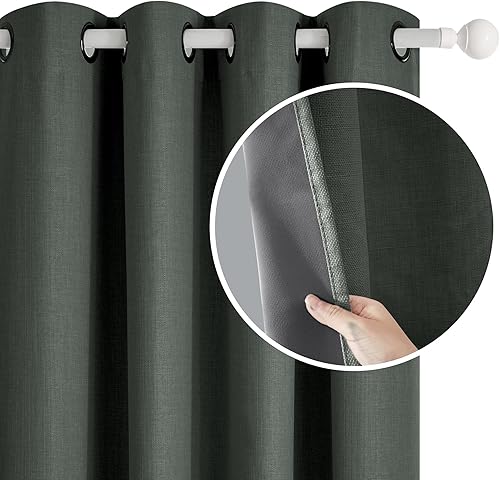 Miniatura 2 de Deconovo - Cortinas opacas de lino sintético con revestimiento de 3 pasos, cortina térmica aislante con ojales para dormitorio, 2 paneles