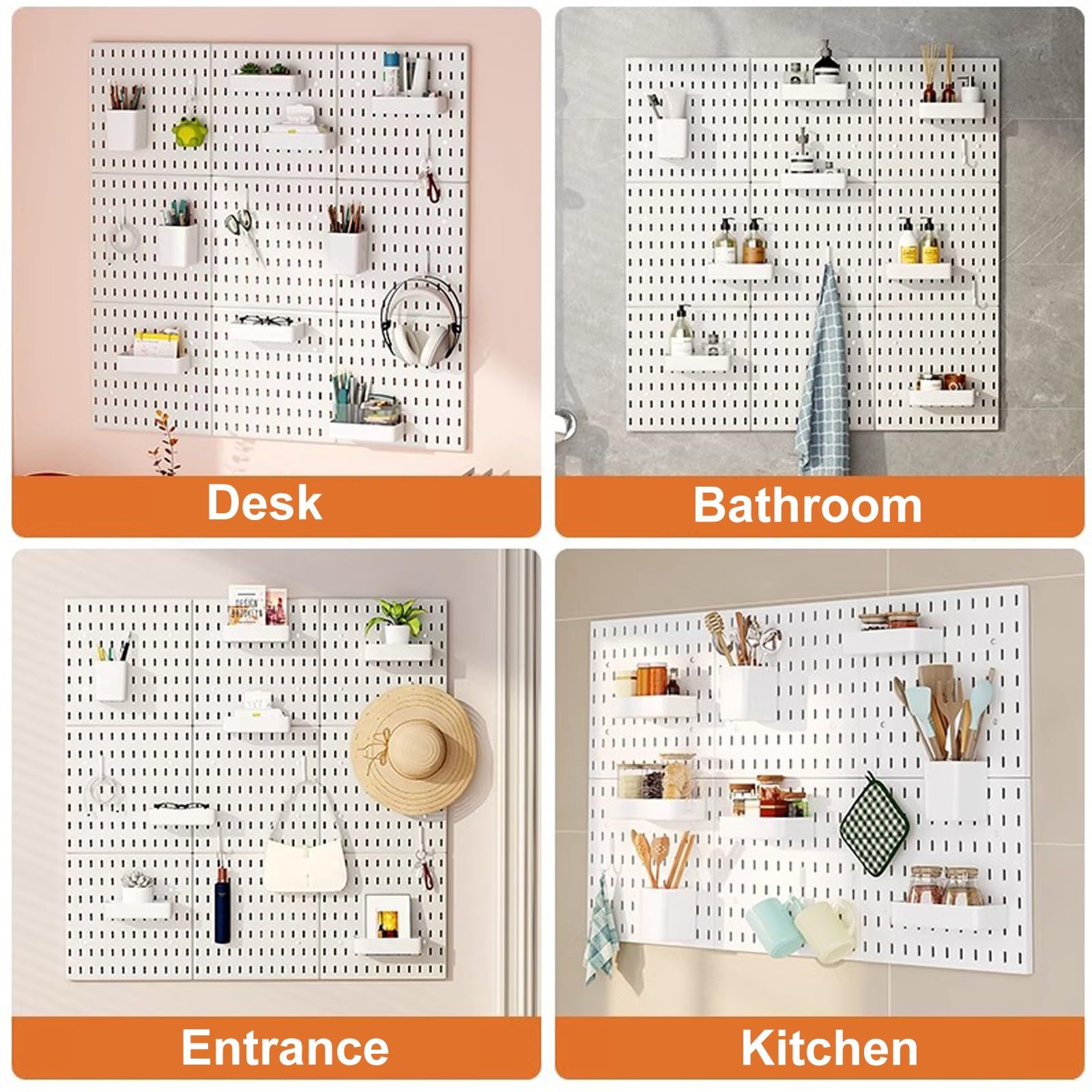 Stecktafel Vorratsregal Lochwand Büro Pegboard-Kombinations-Wand-Organizer-Set, Pegboard-Wandhalterung für Küche, Badezimmer, Wohnzimmer, Büro(Black,25 * 50cm)