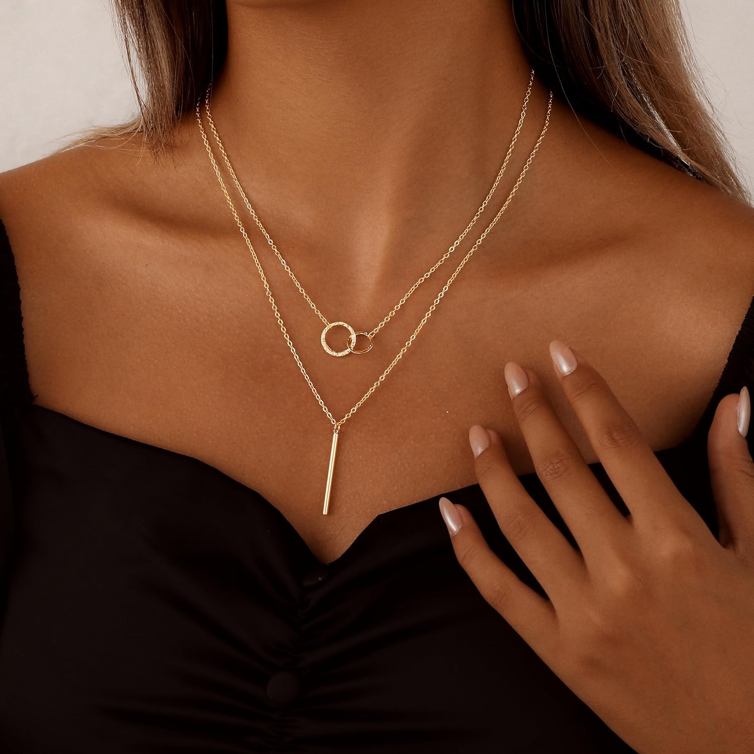 Layered Necklaces for Women 14K Gold Plated Stack Circle Pendant Trendy Long Chain Stackable Handmade Coin Necklace Set Dainty Gold Stacked Jewelry Gifts - Image 2