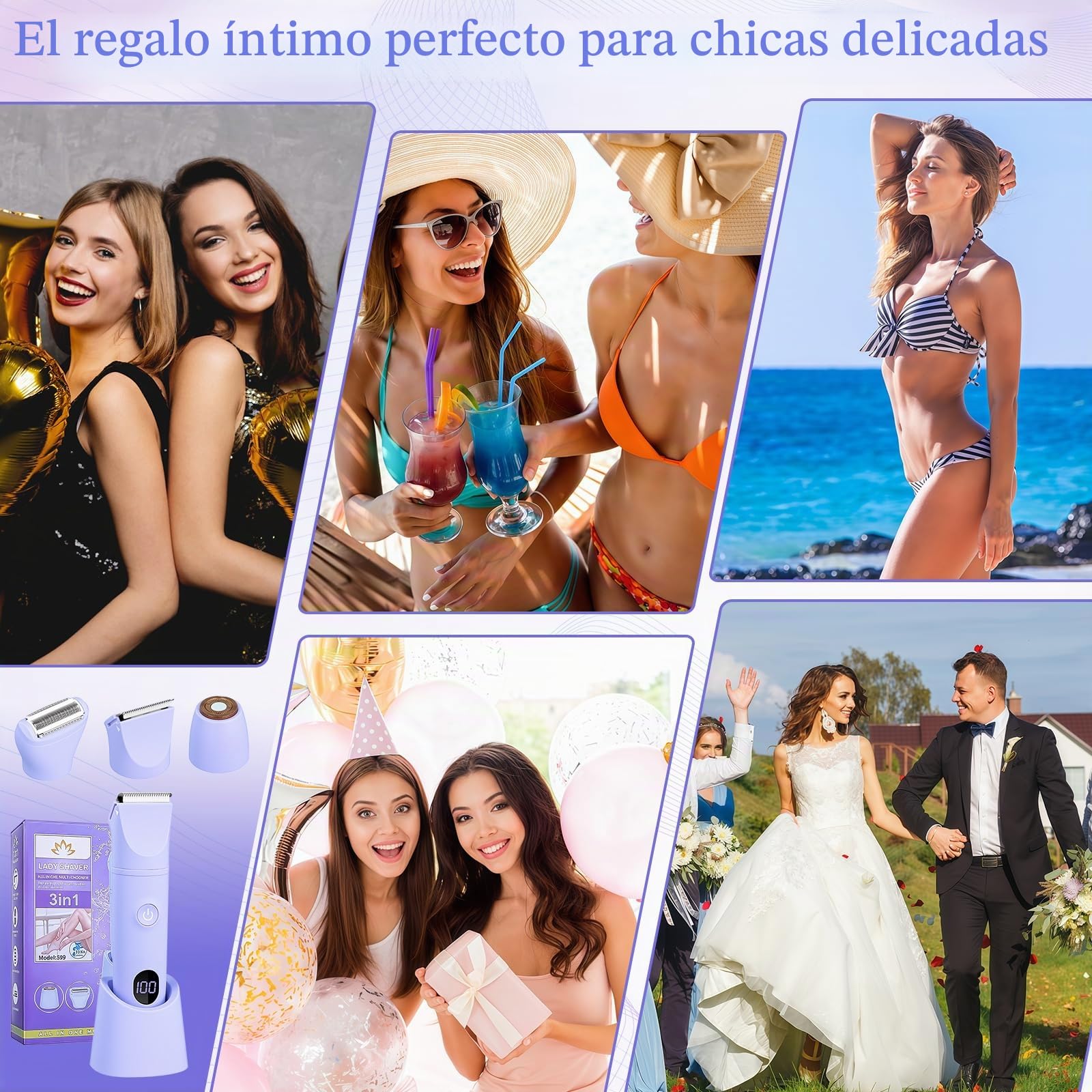 Afeitadora Mujer, Kit Electrica para Cara, 3 en 1 Rasuradora zona Intima, Uso en seco y Húmedo, LED DISPLAY, Recargable Afeitadora Shaver Maquina de Depilar para Cara, Axilas, Piernas, Bikini