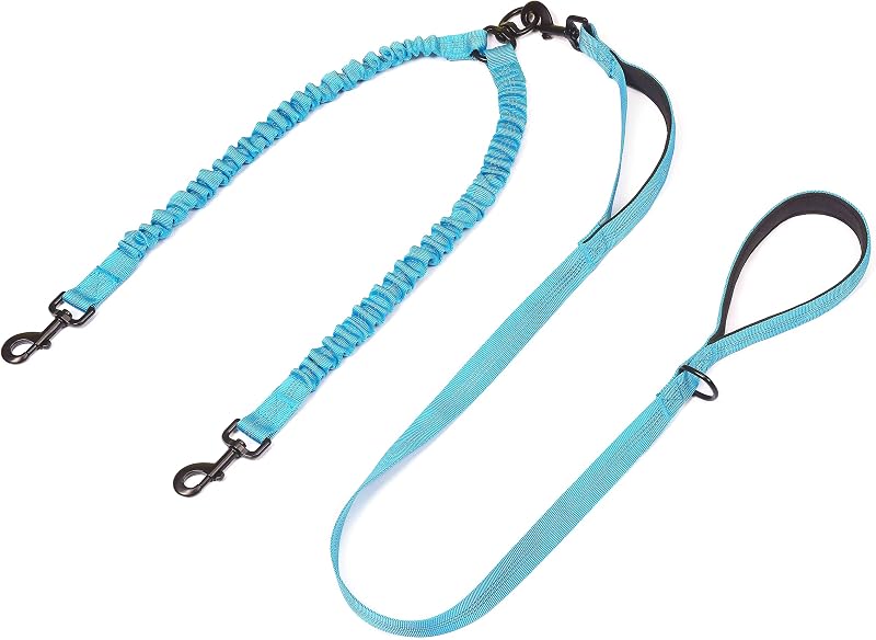 Guia Dupla para 2 Cães iYoPets com Corda de Escalada, Extensão Elástica e Fio Refletivo, Azul