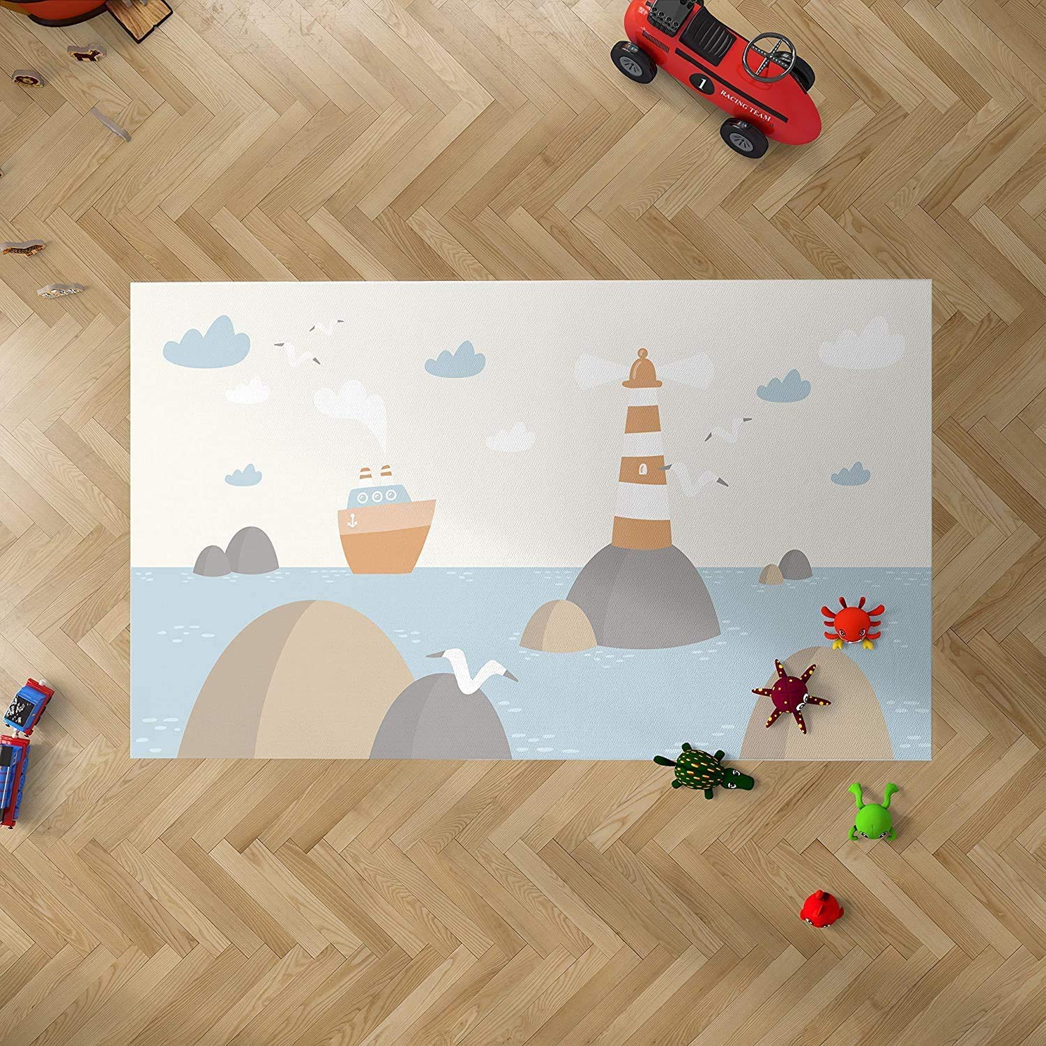 Oedim Tappeto per Bambini con Faro in PVC | Varie Misure | Moquette PVC | Pavimento vinilico | Decorazione per la casa | Pavimento Sintasol | Protezione per Bambini | 95x95cm