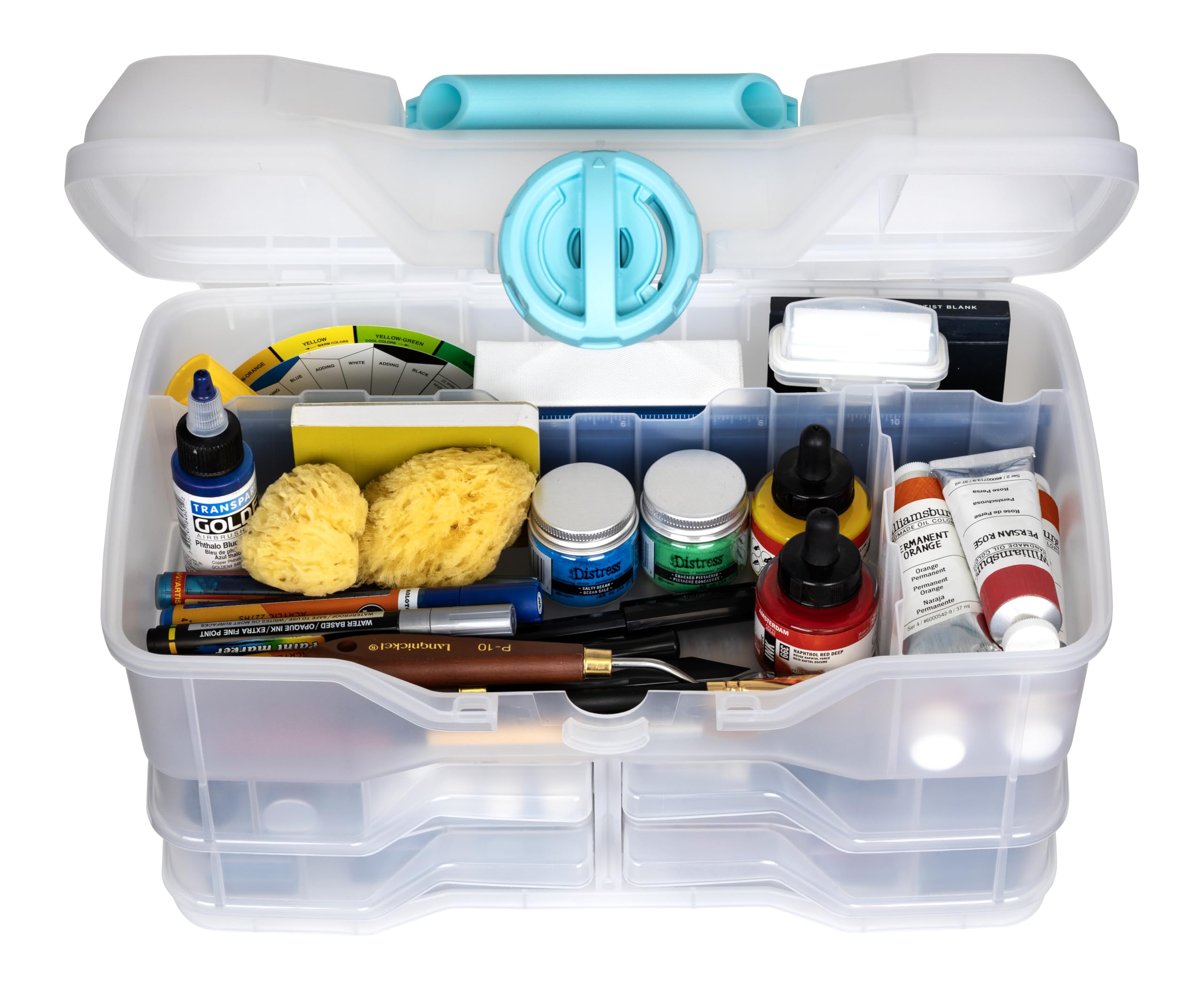 ArtBin Organizer in plastica trasparente per piccole parti, per fai da te, scatole e organizer per cucito, scatola portaoggetti con scomparti, scatola per progetti, misura media (4 vassoi girevoli)