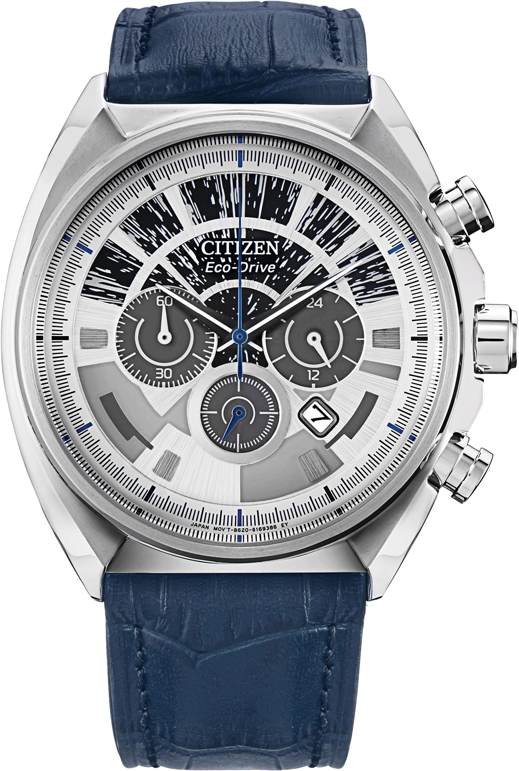 Citizen Eco-Drive Men's Star Wars Millennium Falcon Stainless Steel Chronograph Watch, Blue Leather Strap, Luminous, 44mm (Model: CA4281-00W)