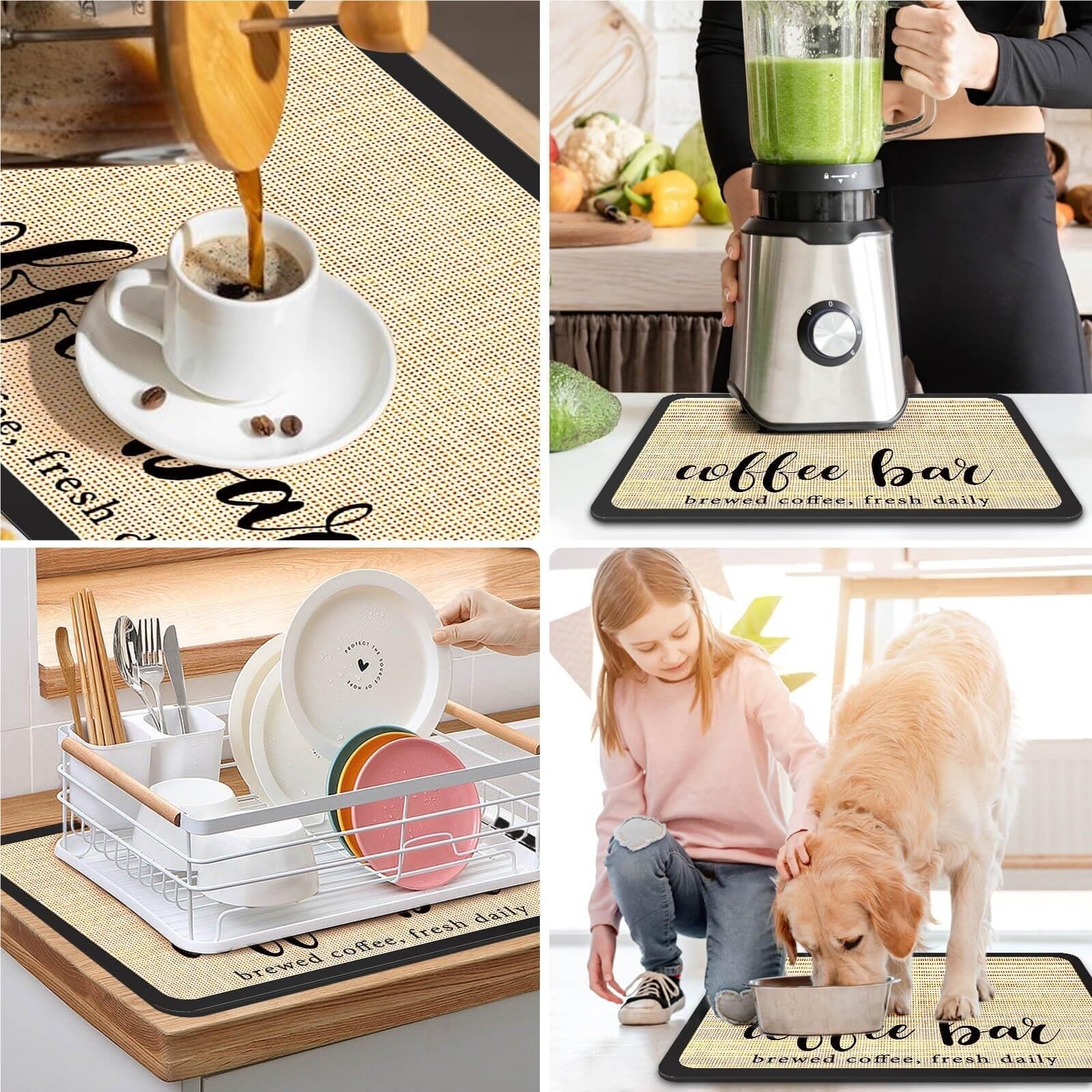 Alfombrilla para Café Bar Tapete Absorbente de Secado rápido for encimera de Cocina, máquina de café expreso, decoración de Mesa, Accesorios for cafetería, 2 uds.(Black,30x40cm)