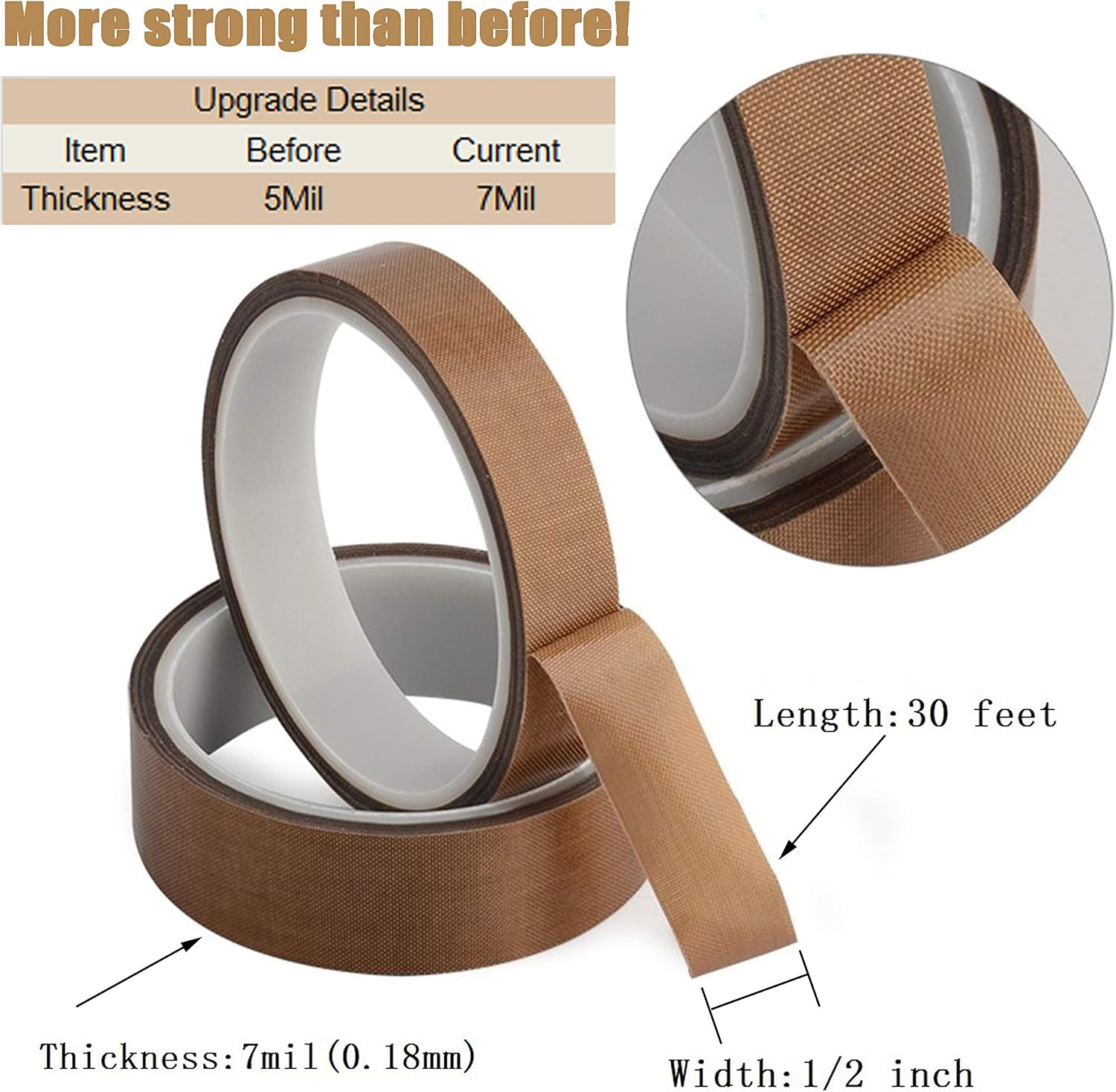 Teflon Tape, 1/2 Inch 30 Feet Fabric PTFE Tape for Vacuum Sealer, Hand and Impulse Sealer Machine, Insulation PTFE Coated Fiberglass Adhesive Tape Fit for FoodSaver, Seal A Meal, Weston, Cabella etc.
