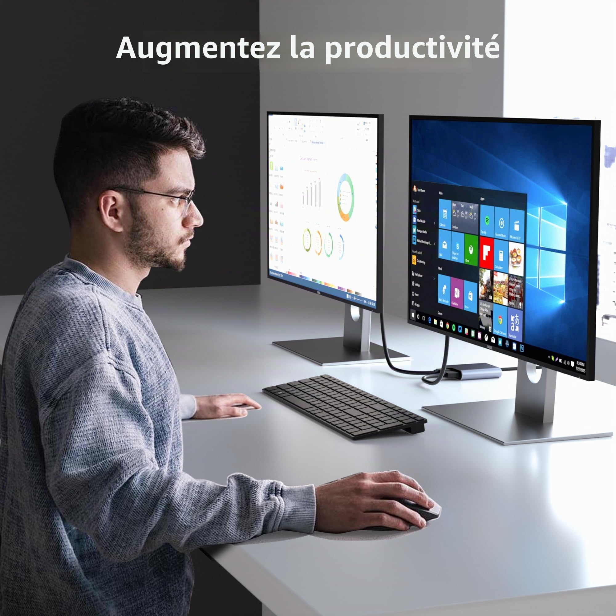 fairikabe Adaptateur DisplayPort vers Double HDMI, répartiteur DisplayPort vers HDMI 4K 60 Hz pour Deux écrans, Affichage étendu, DP 1.2 to 2 écrans hdmi pour Carte Graphique d'ordinateur Portable