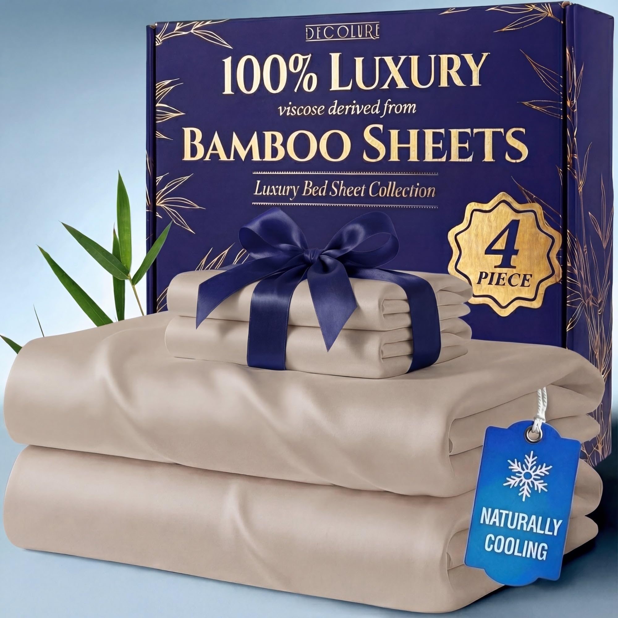 DECOLURE 100 Viscose Derived from Bamboo Sheets Queen Size - Luxury 4 Pc Naturally Cooling Sheets Ultra Soft