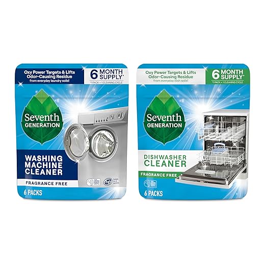 Seventh Generation Bundle: Washing Machine Cleaner & Dishwasher Cleaner Packs, 6 Count Each, Free & Clear, Oxy Power, 4.2 oz, Targets & Removes Odor-Causing Residue