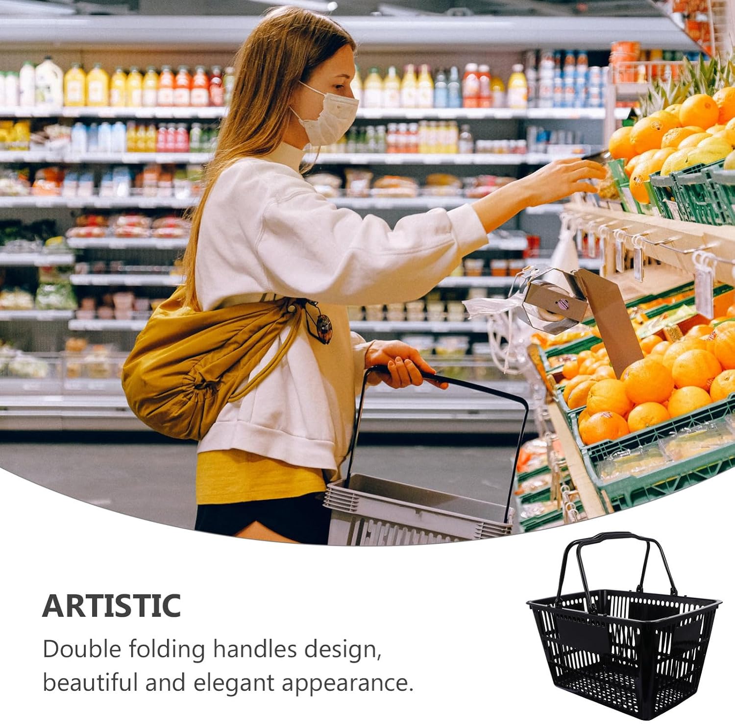Portable Plastic Shopping Basket with Handle, Small Storage Basket for Bathroom Toiletries Organizer, Home Storage and Retail Use, Lightweight and Compact Design Random Color