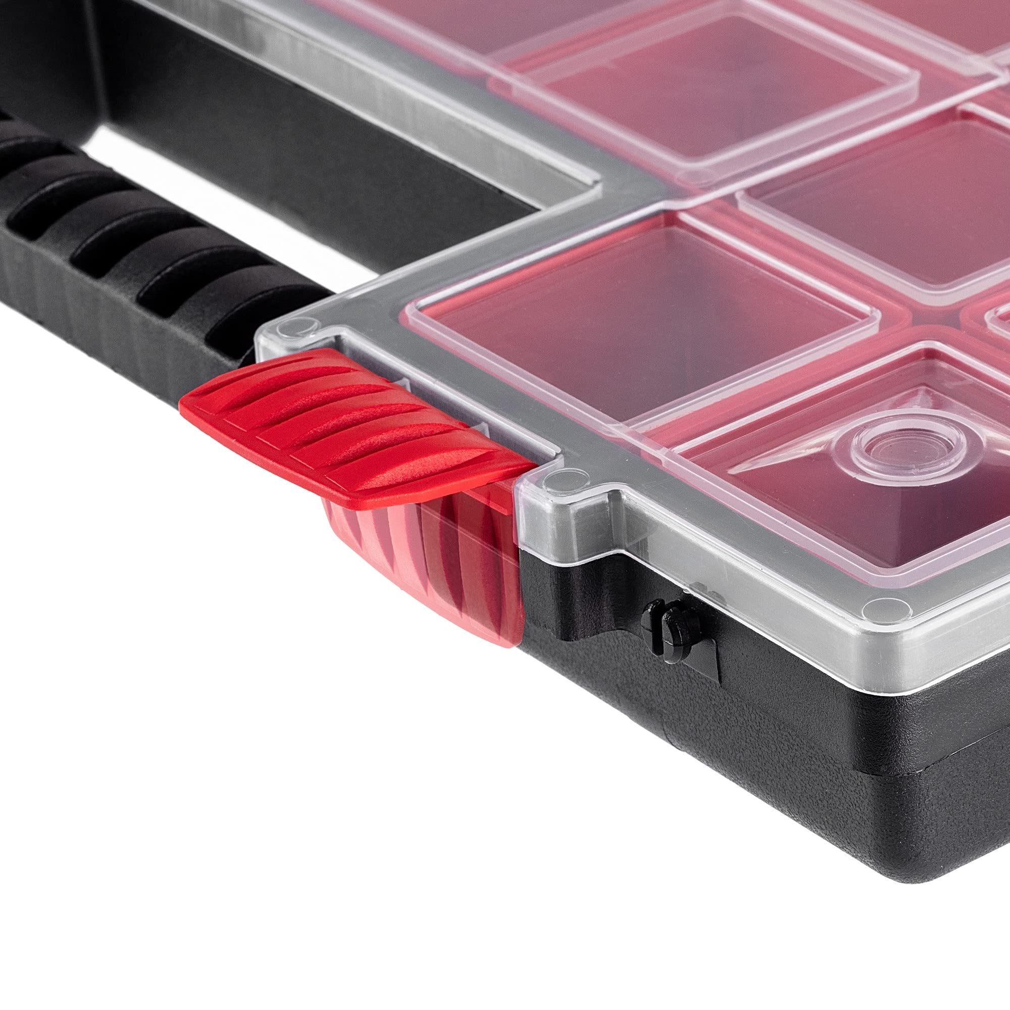 KADAX Organizer con Coperchio Trasparente – Cassetta Porta Minuteria a Scomparti per Viti, Bulloni, Ferramenta, Officina e Garage – Plastica Resistente (40 x 30 cm, 12 Pezzi)