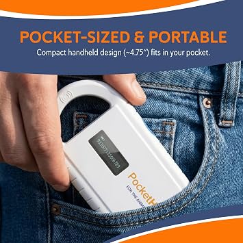 Pocket Hero ISO Microchip Scanner for Pets, Compact, Rechargeable Reader with Bright Display, USB Cable and Test Chip Included